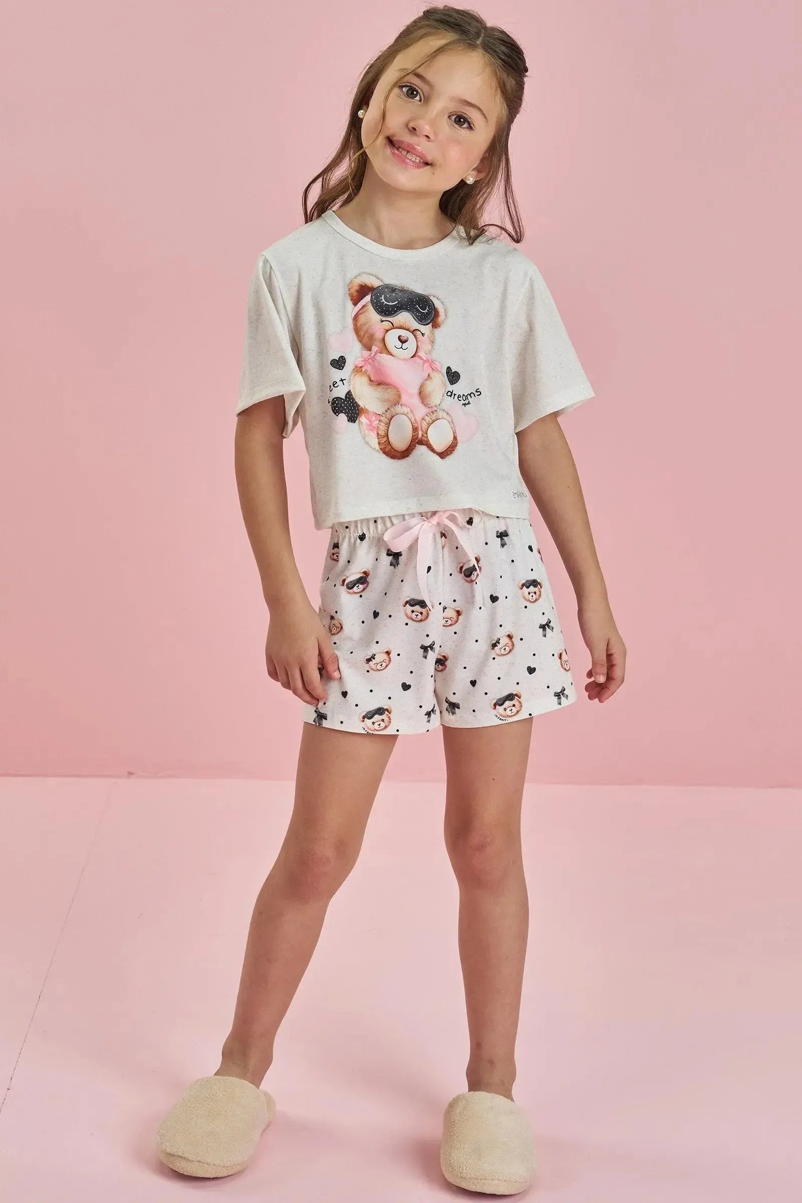 Conjunto de Pijama de Blusa Boxy Over em Malha Fresh com Shorts em Malha Comfy 84158 Infanti Infantil Menina