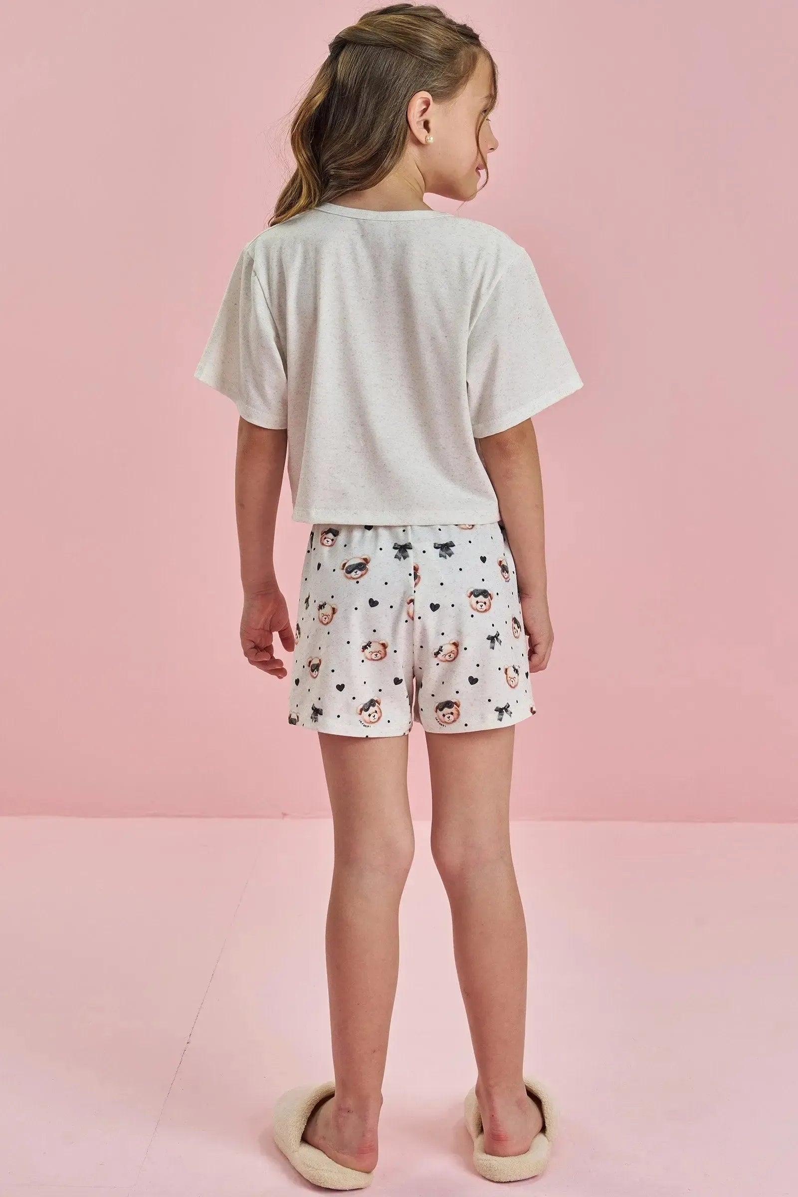 Conjunto de Pijama de Blusa Boxy Over em Malha Fresh com Shorts em Malha Comfy 84158 Infanti Infantil Menina