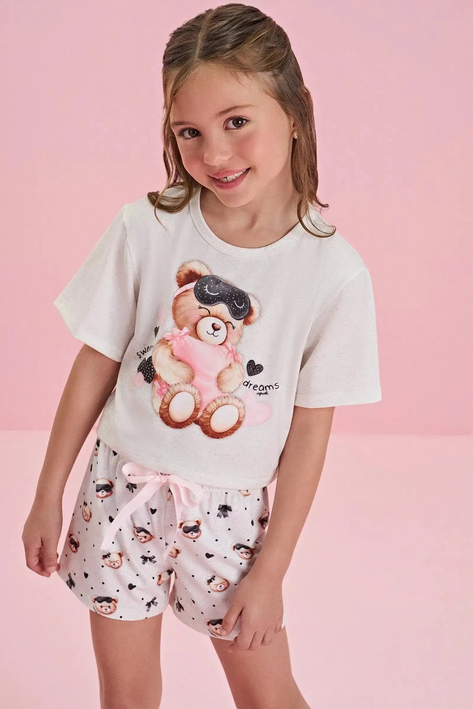 Conjunto de Pijama de Blusa Boxy Over em Malha Fresh com Shorts em Malha Comfy 84158 Infanti Infantil Menina