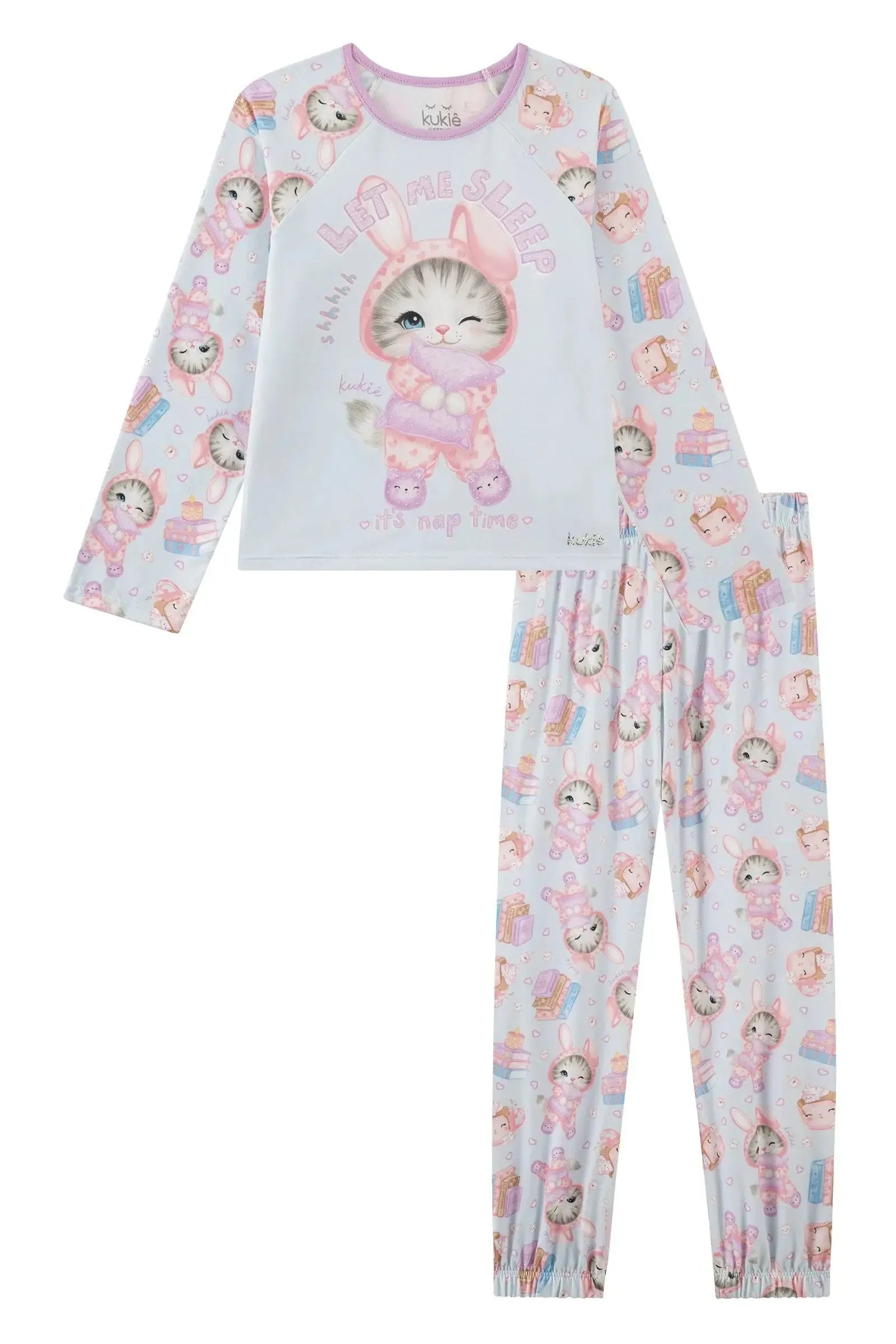 Conjunto de Pijama de Blusa e Calça em Malha Comfy 92503 Kukiê Infantil Menina