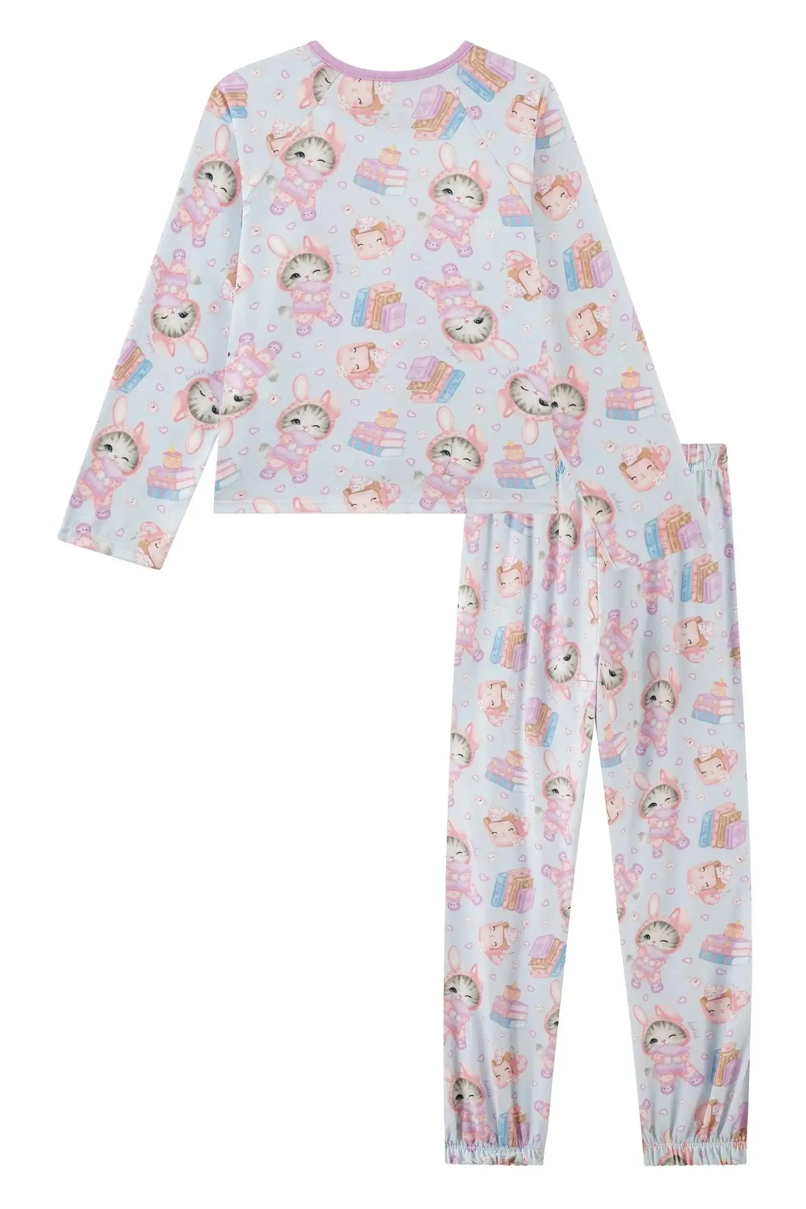 Conjunto de Pijama de Blusa e Calça em Malha Comfy 92503 Kukiê Infantil Menina