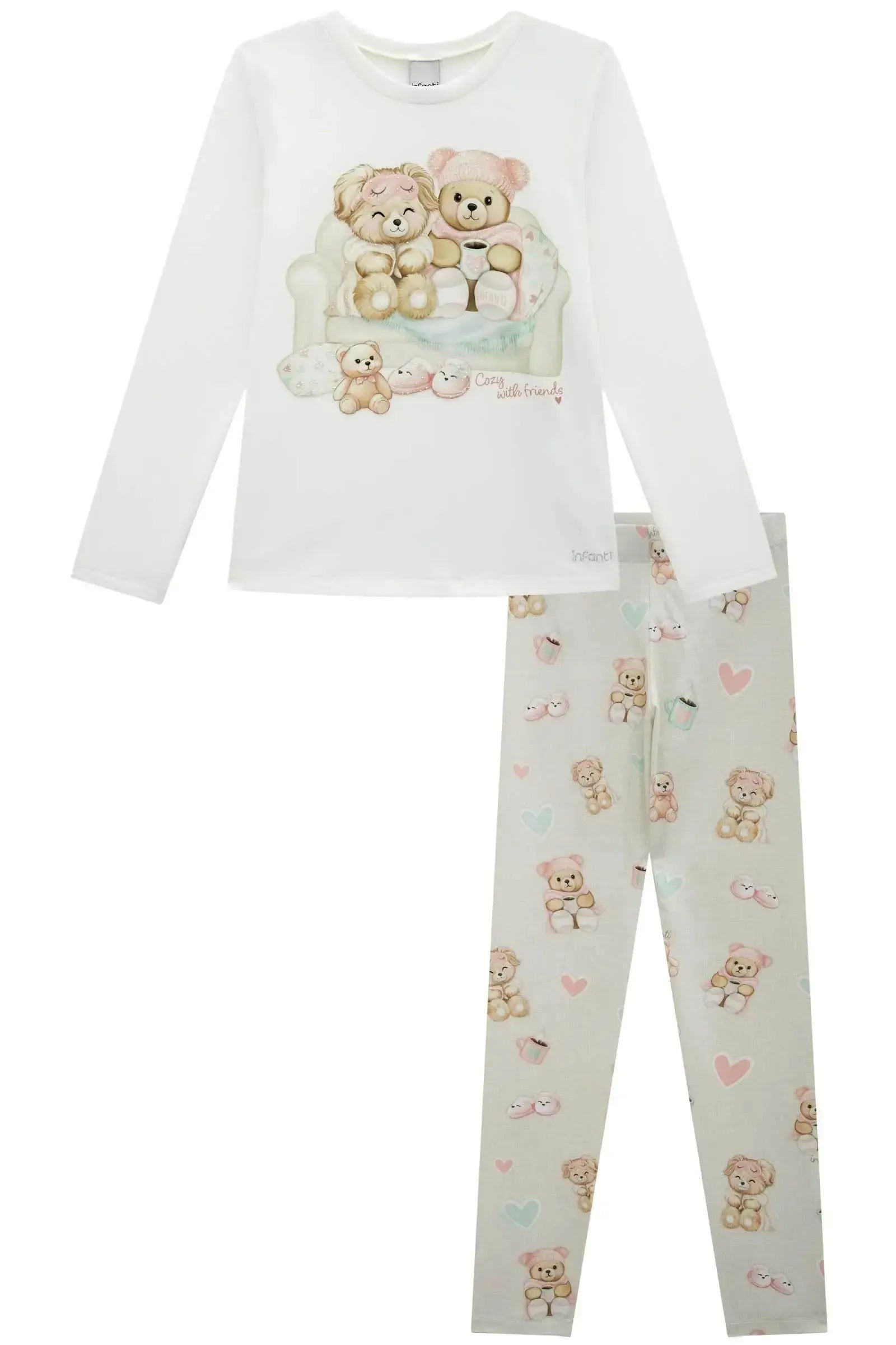 Conjunto de Pijama de Blusa e Calça Legging em Malha Comfy 89636 Infanti Infantil Menina