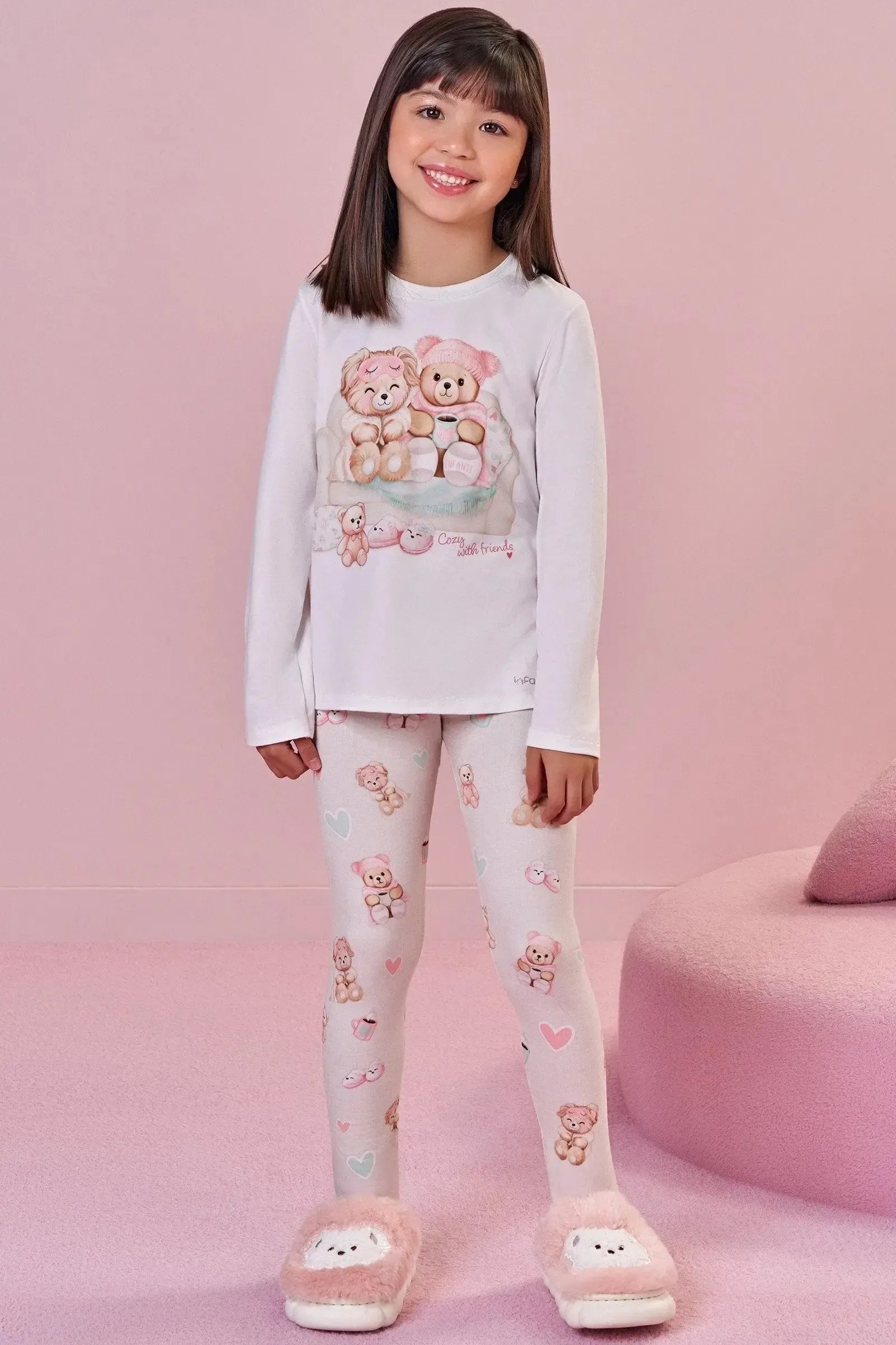 Conjunto de Pijama de Blusa e Calça Legging em Malha Comfy 89636 Infanti Infantil Menina
