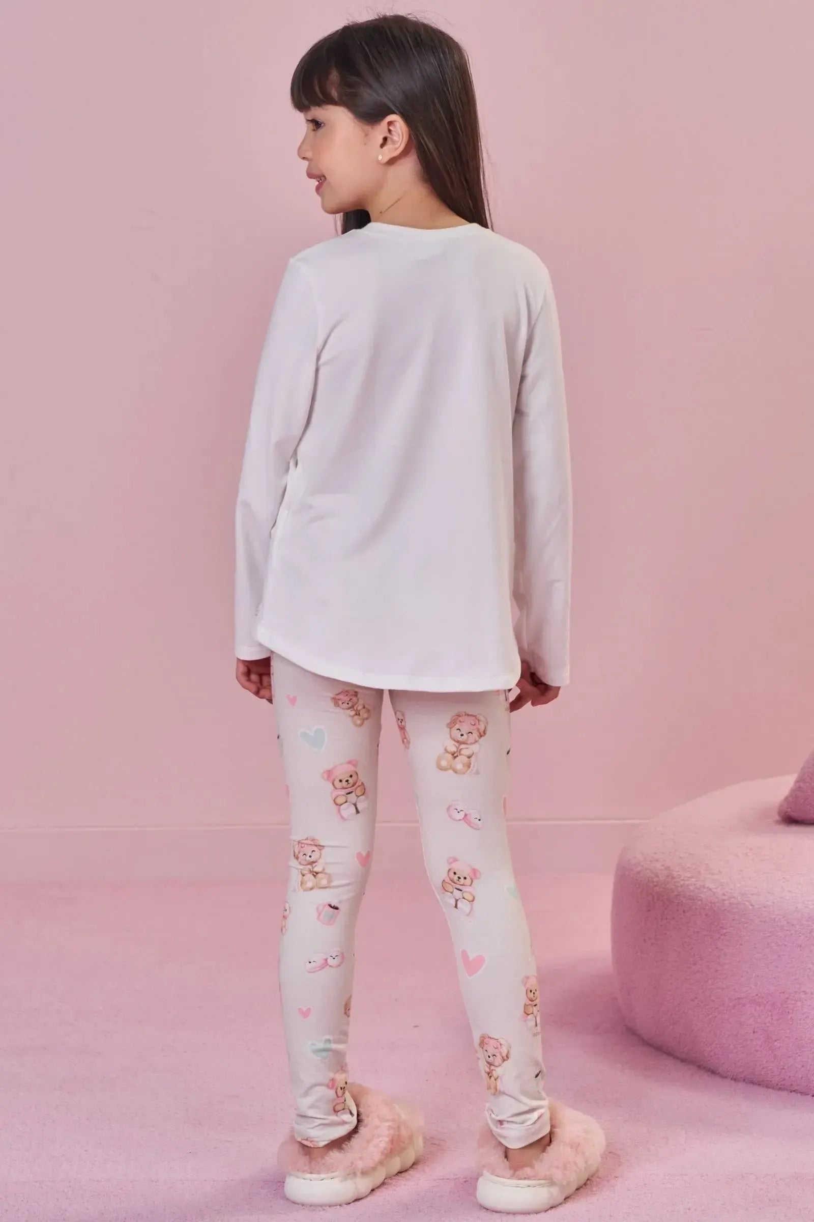 Conjunto de Pijama de Blusa e Calça Legging em Malha Comfy 89636 Infanti Infantil Menina