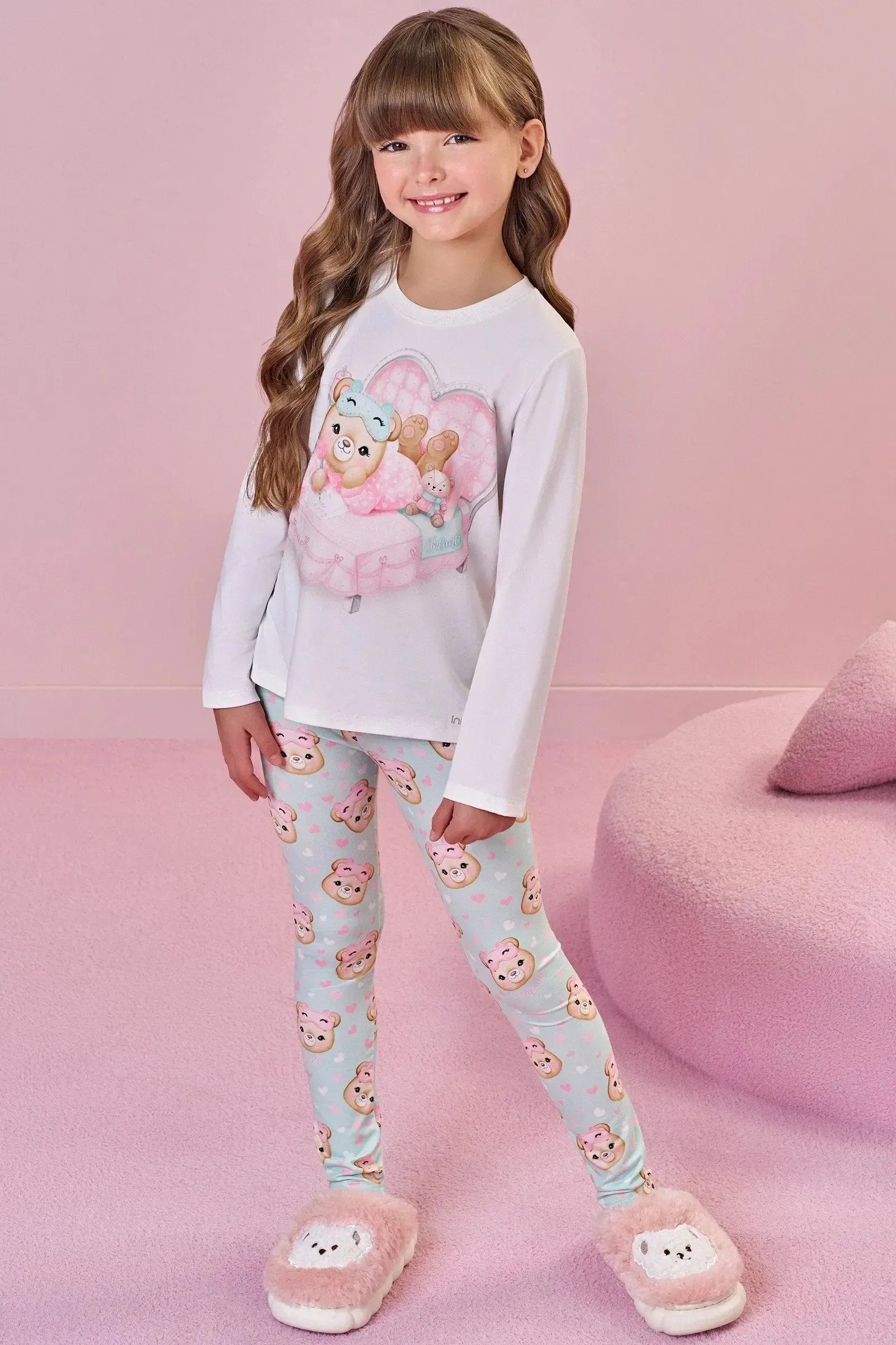 Conjunto de Pijama de Blusa e Calça Legging em Malha Comfy 89639 Infanti Infantil Menina