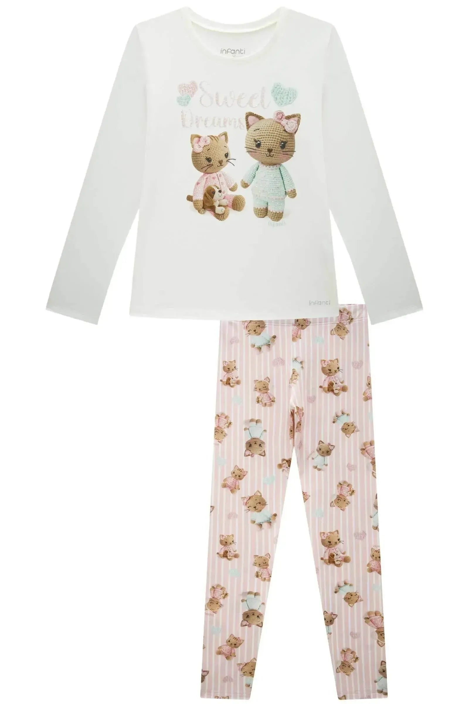 Conjunto de Pijama de Blusa e Calça Legging em Malha Comfy 92403 Infanti Infantil Menina