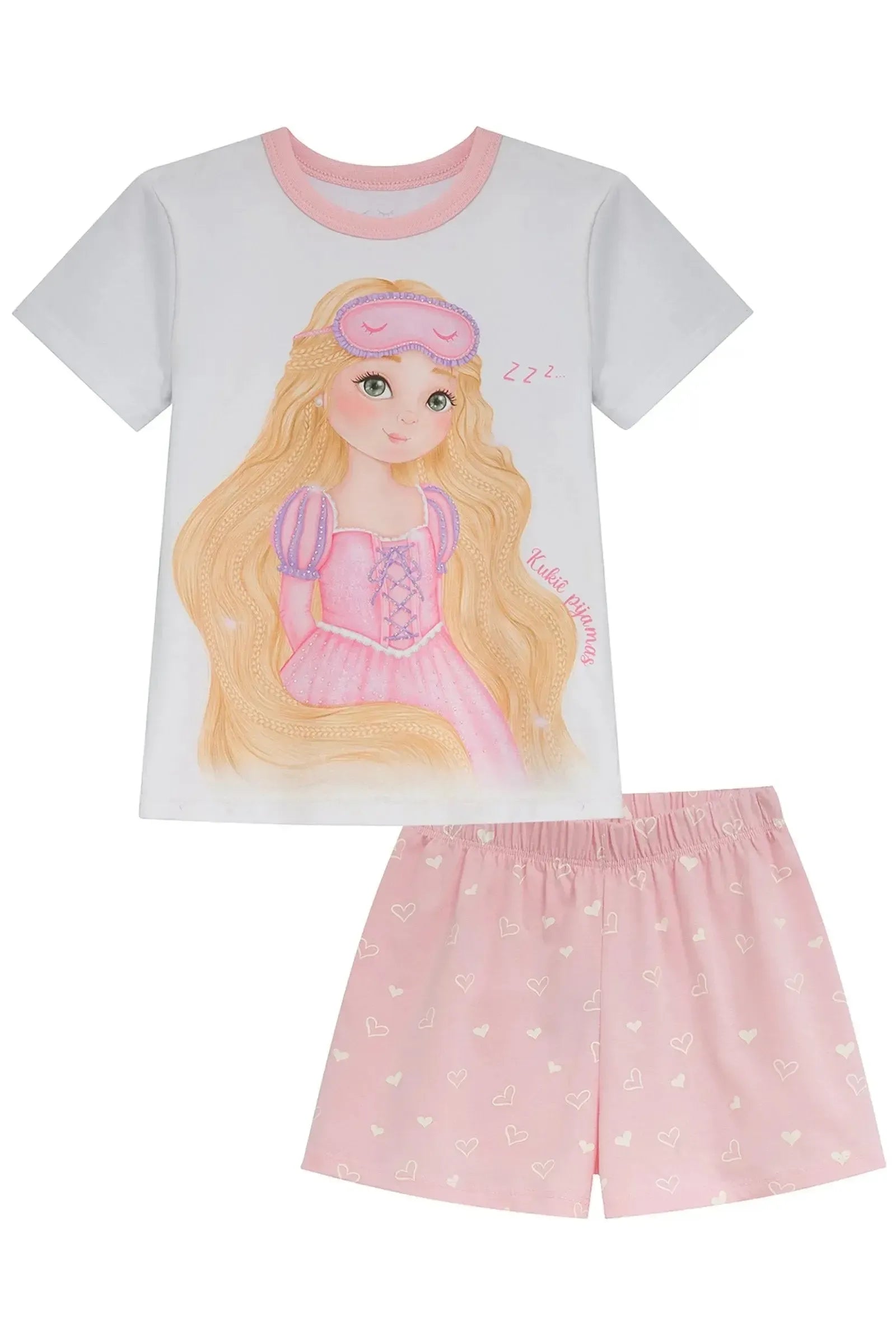 Conjunto de Pijama de Blusa e Shorts em Meia Malha 94277 Kukiê Infantil Menina