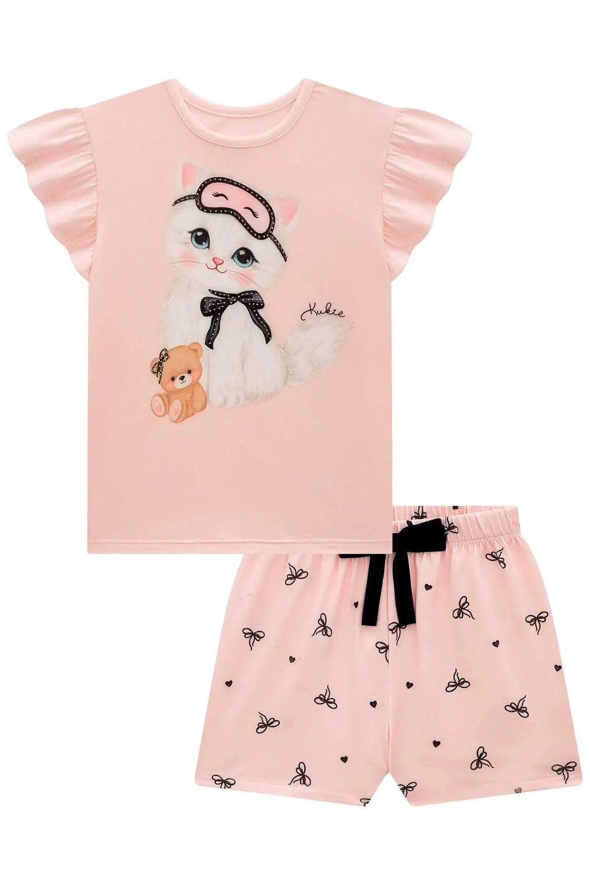 Conjunto de Pijama de Blusa em Cotton e Shorts em Malha Comfy 99711 Kukiê Infantil Menina