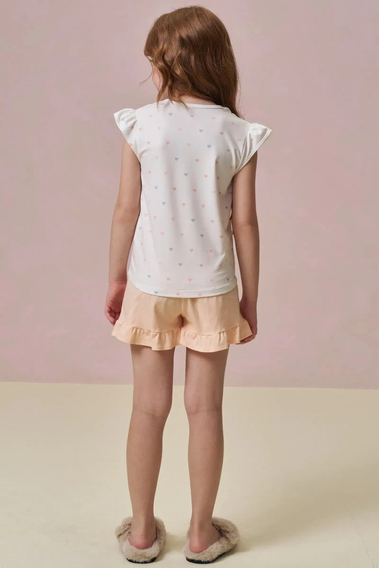 Conjunto de Pijama de Blusa em Malha Comfy com Shorts em Meia Malha 96028 Infanti Infantil Menina