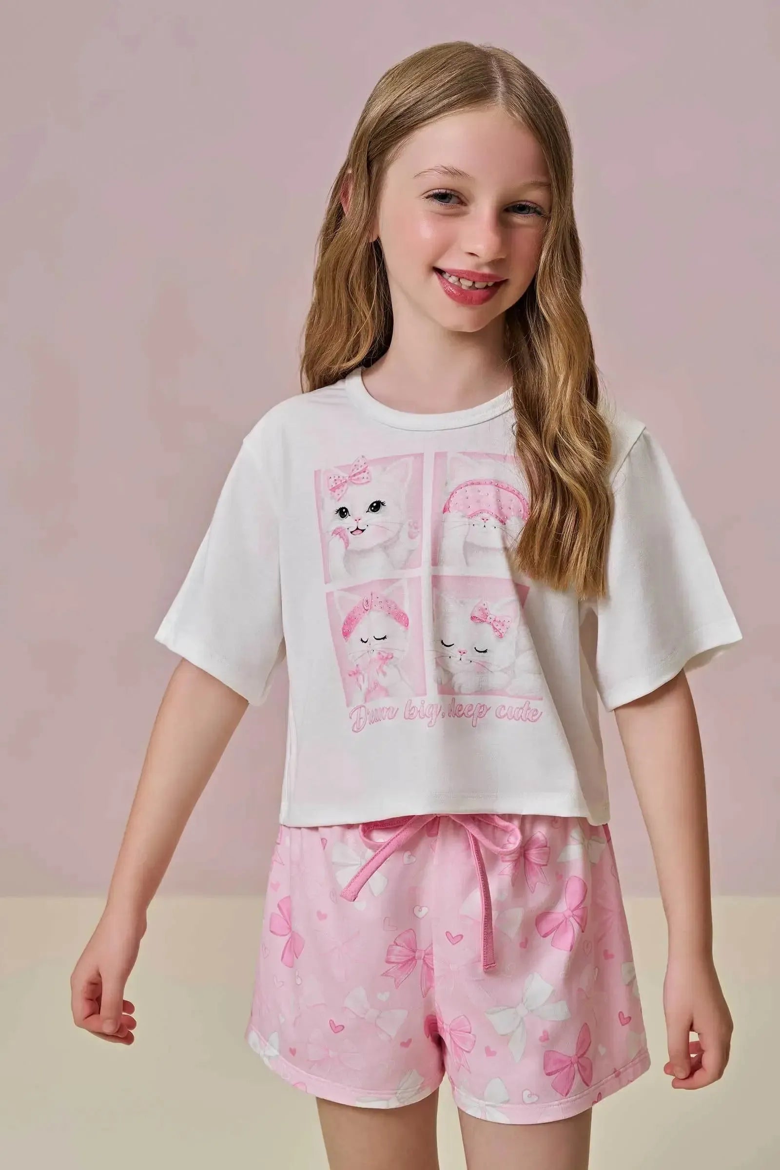 Conjunto de Pijama de Blusa em Malha Fresh com Shorts em Malha Comfy 96036 Infanti Infantil Menina