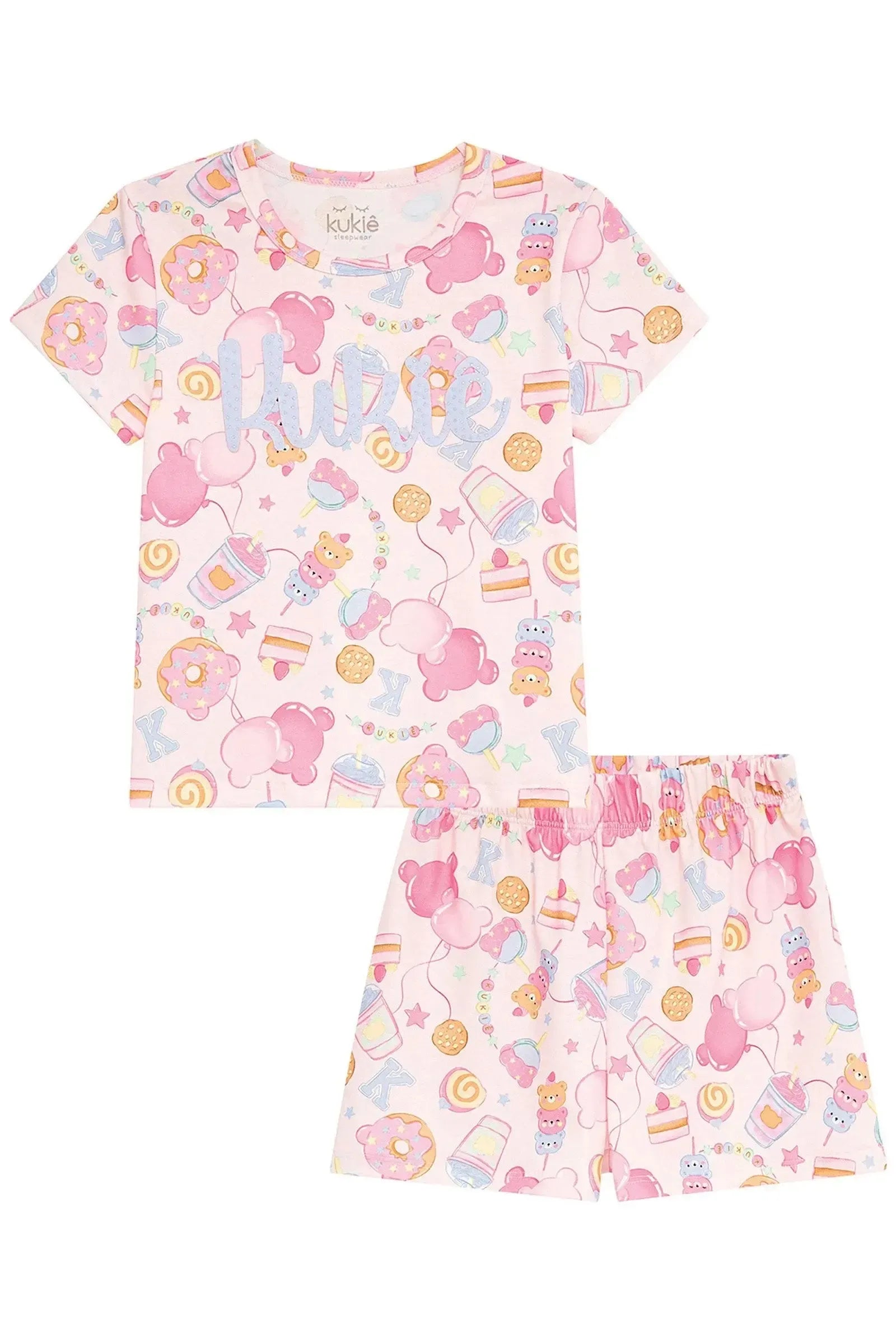 Conjunto de Pijama de Blusa em Malha Fresh e Shorts em Malha Fresh 94270 Kukiê Infantil Menina