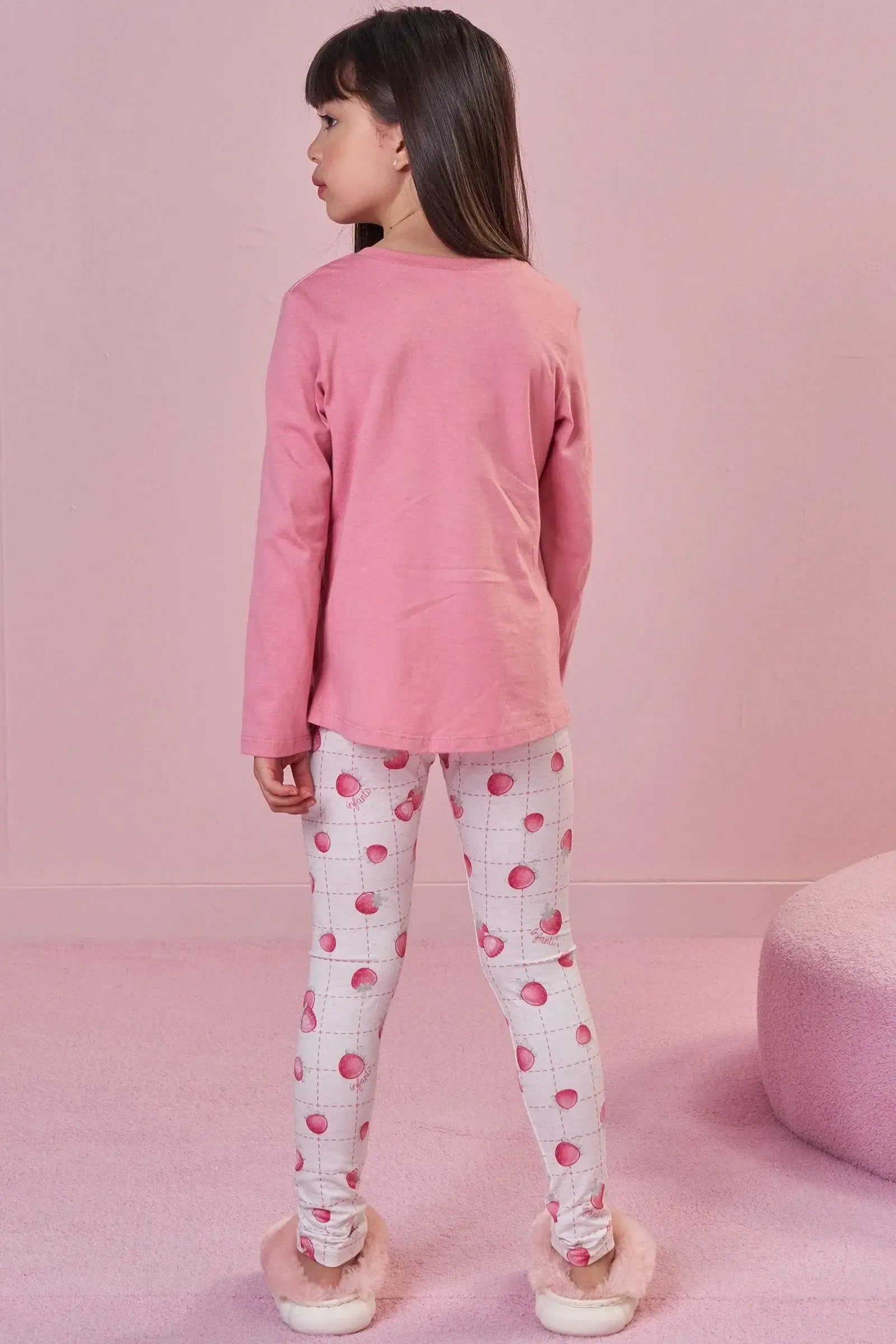 Conjunto de Pijama de Blusa em Meia Malha com Calça Legging em Malha Comfy 92399 Infanti Infantil Menina