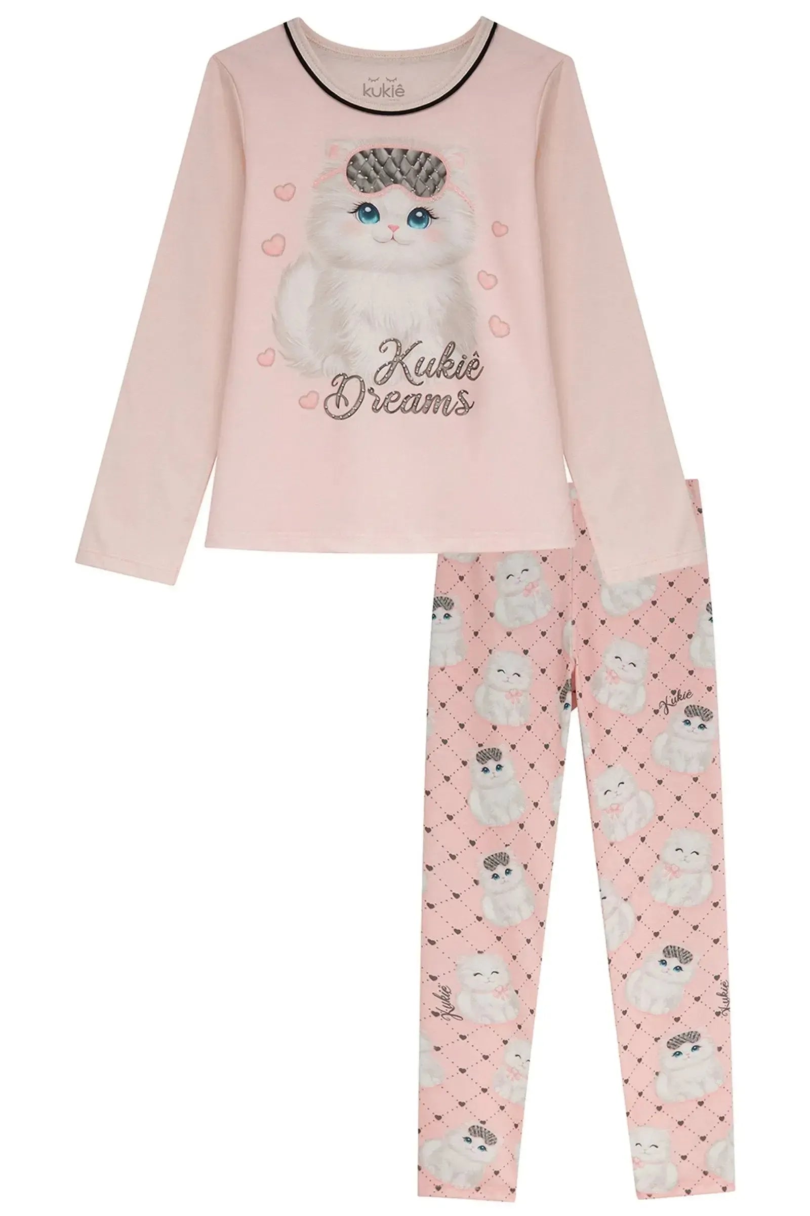 Conjunto de Pijama de Blusa em Meia Malha e Calça Legging em Malha Fresh 94272 Kukiê Infantil Menina