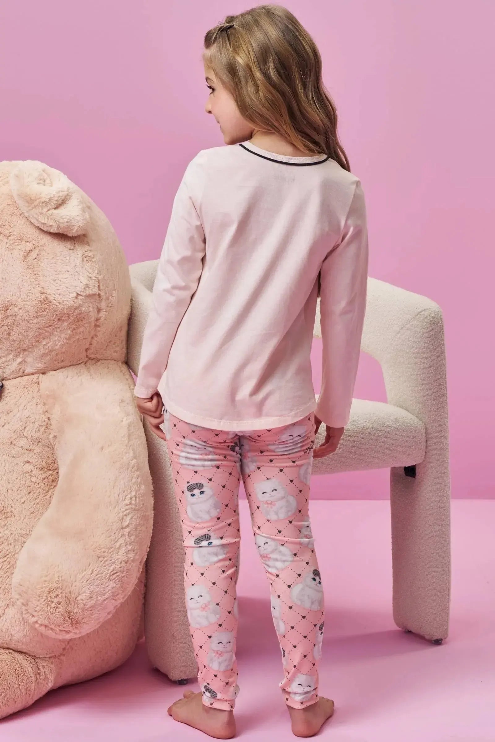 Conjunto de Pijama de Blusa em Meia Malha e Calça Legging em Malha Fresh 94272 Kukiê Infantil Menina