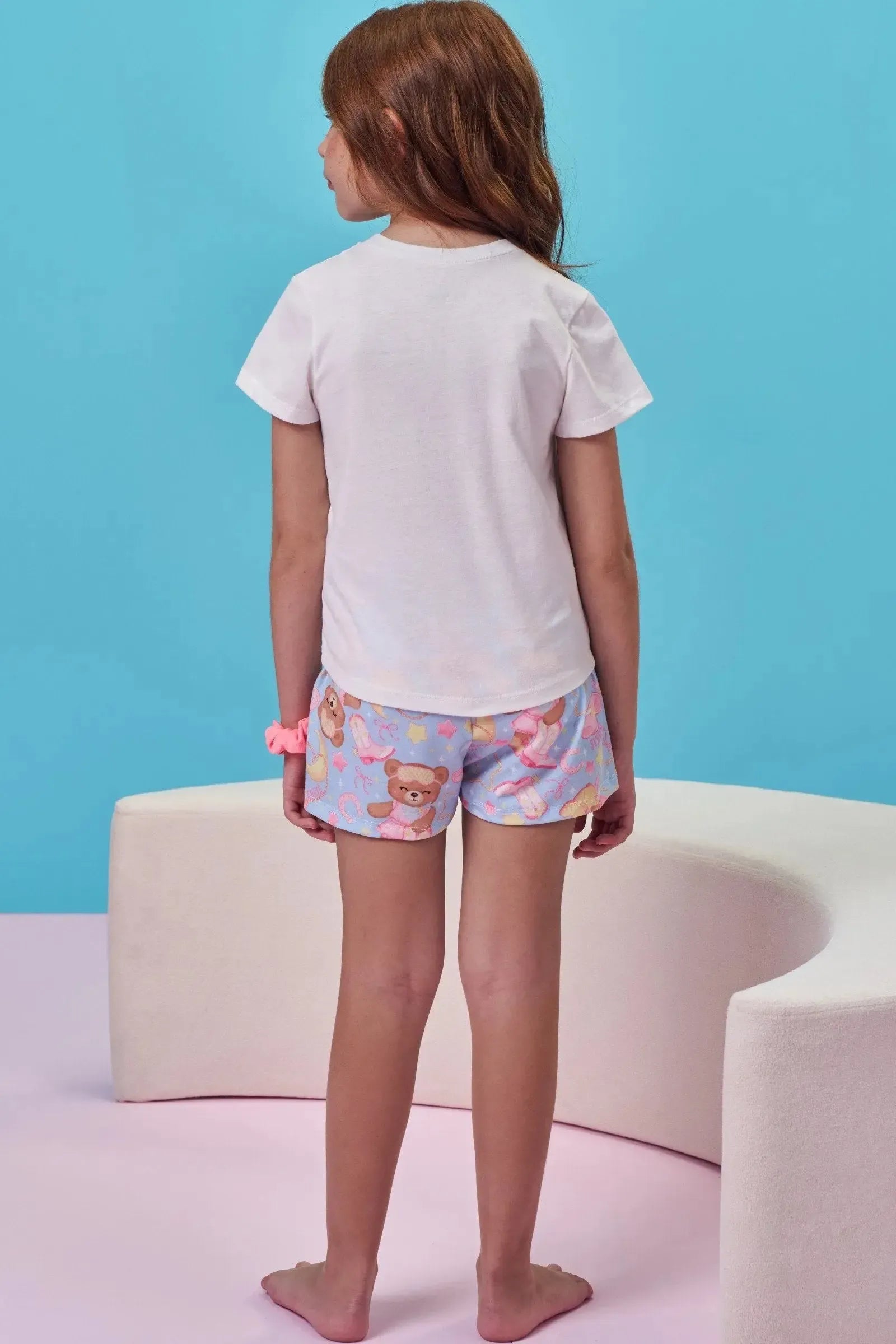 Conjunto de Pijama de Blusa em Meia Malha e Shorts em Malha Fresh 99718 Kukiê Infantil Menina