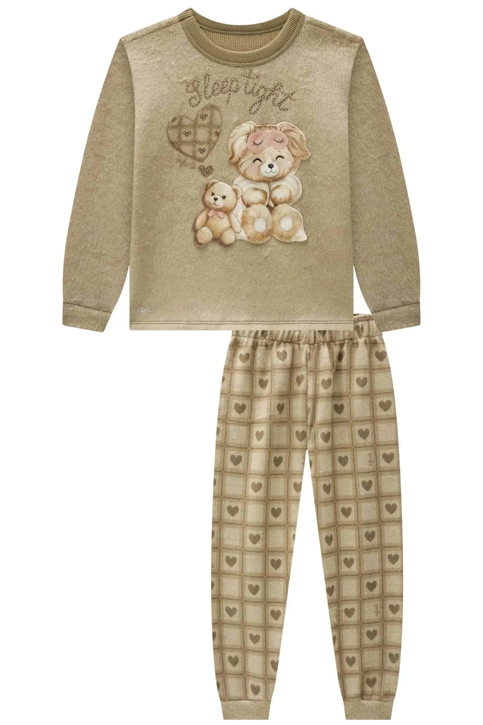 Conjunto de Pijama de Blusão e Calça em Malha Persa 91780 Infanti Infantil Menina