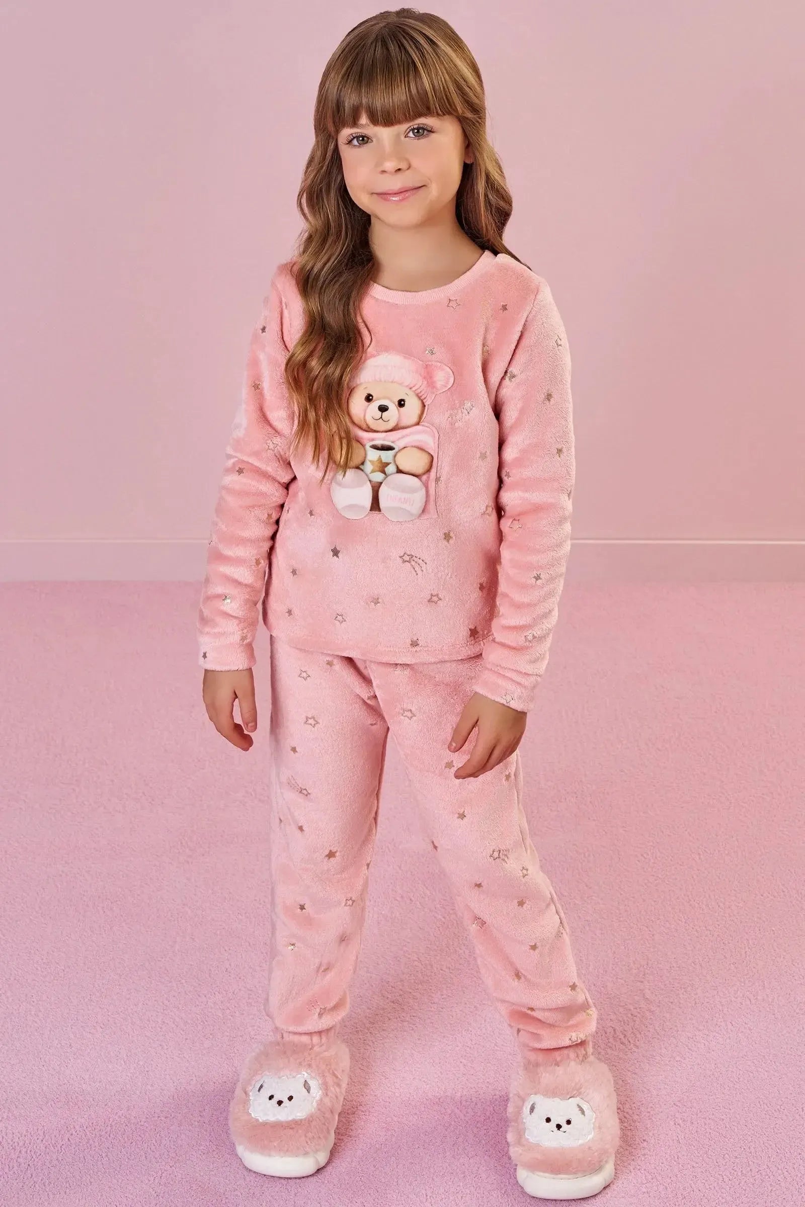 Conjunto de Pijama de Blusão e Calça em Pelo Foil 91772 Infanti Infantil Menina