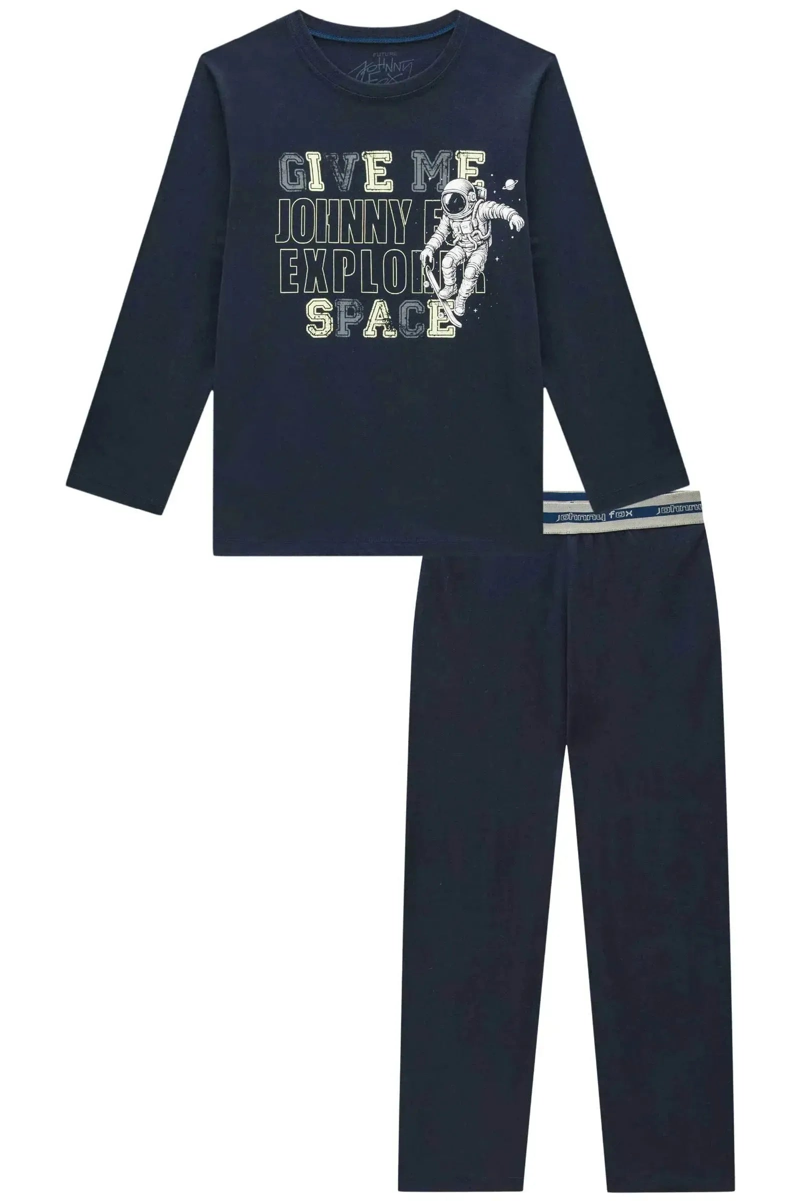 Conjunto de Pijama de Camiseta e Calça Reta em Meia Malha 93400 Johnny Fox Teen Menino