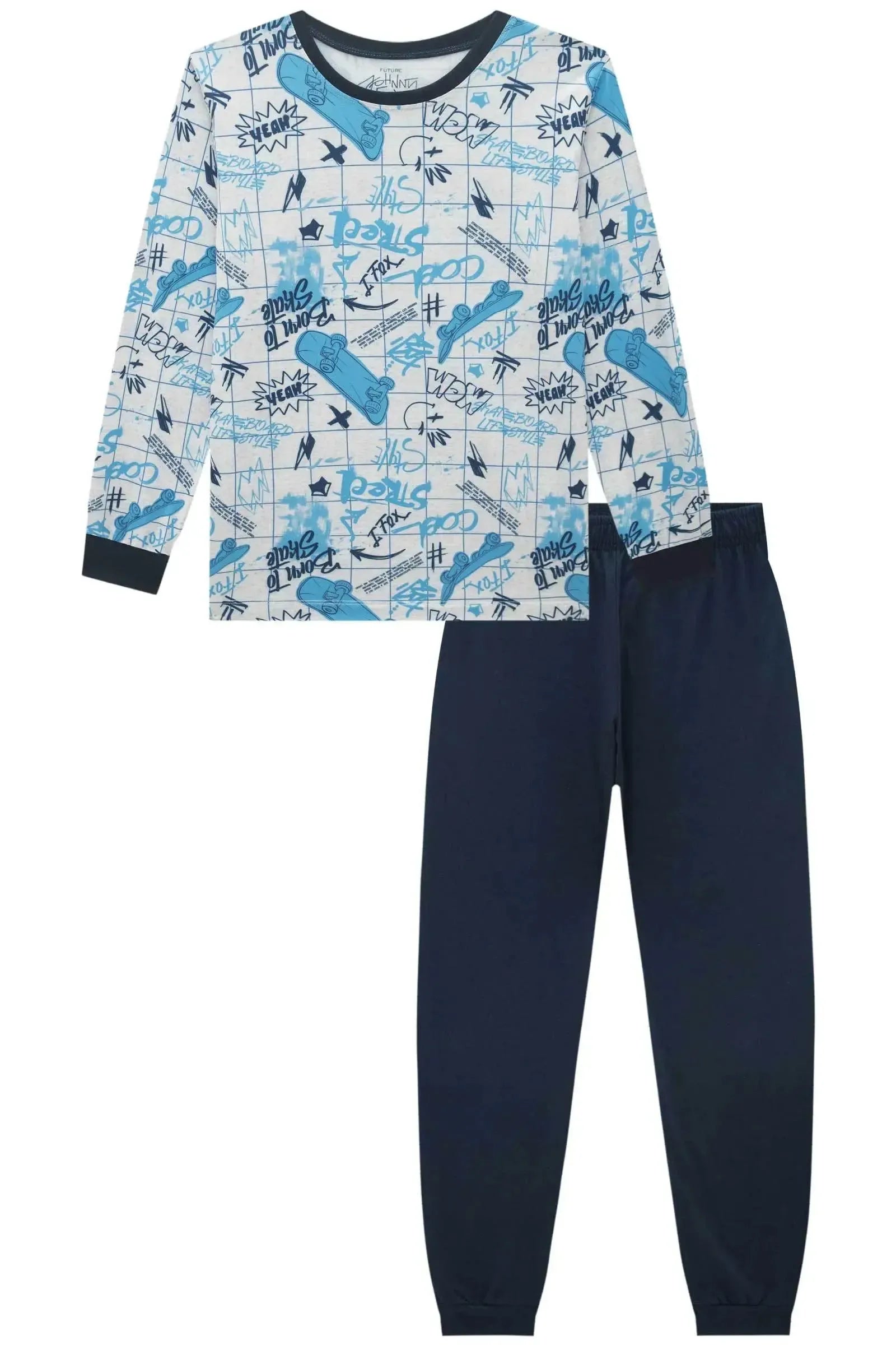 Conjunto de Pijama de Camiseta em Malha Comfy e Calça Jogger em Meia Malha 93397 Johnny Fox Teen Menino