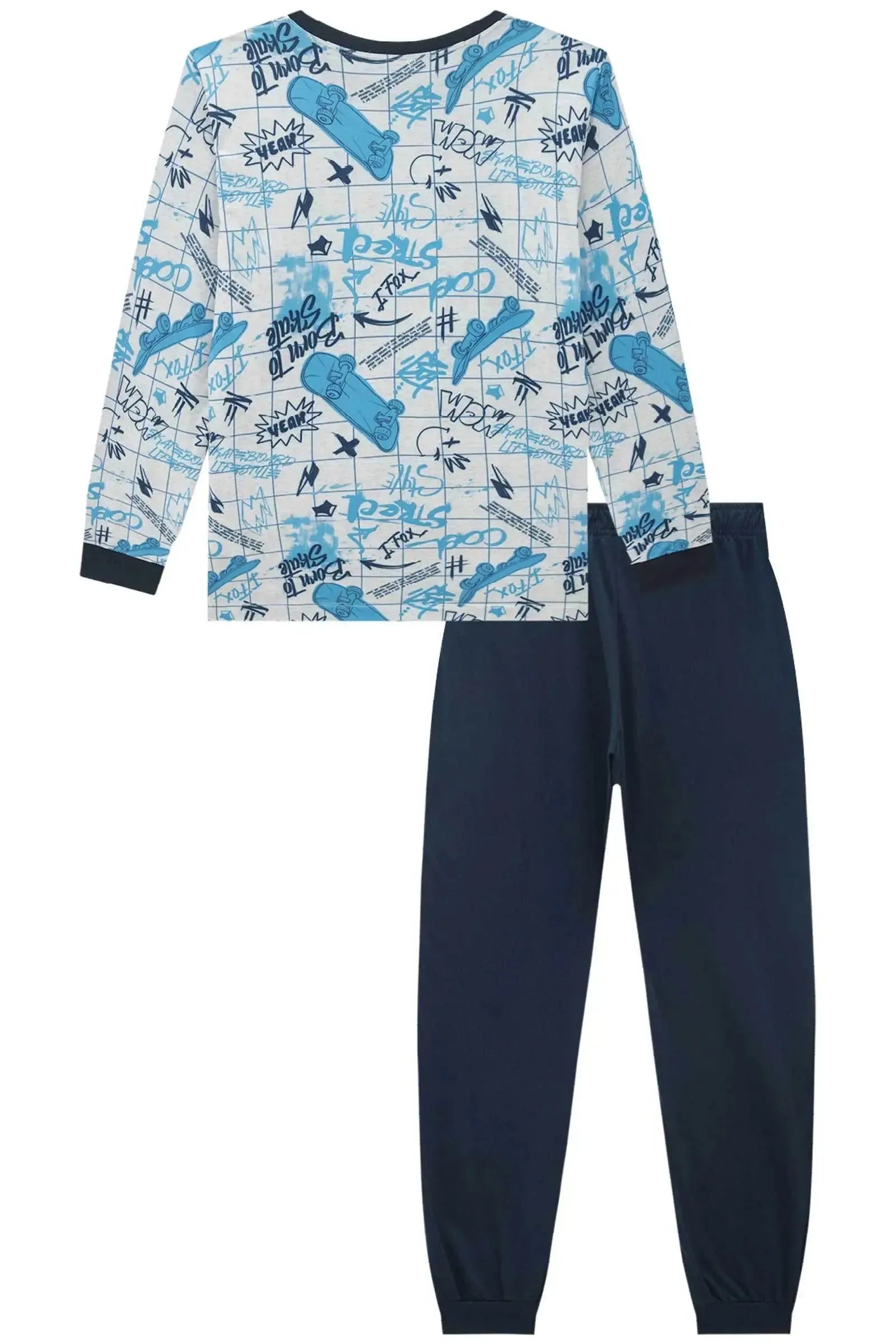 Conjunto de Pijama de Camiseta em Malha Comfy e Calça Jogger em Meia Malha 93397 Johnny Fox Teen Menino