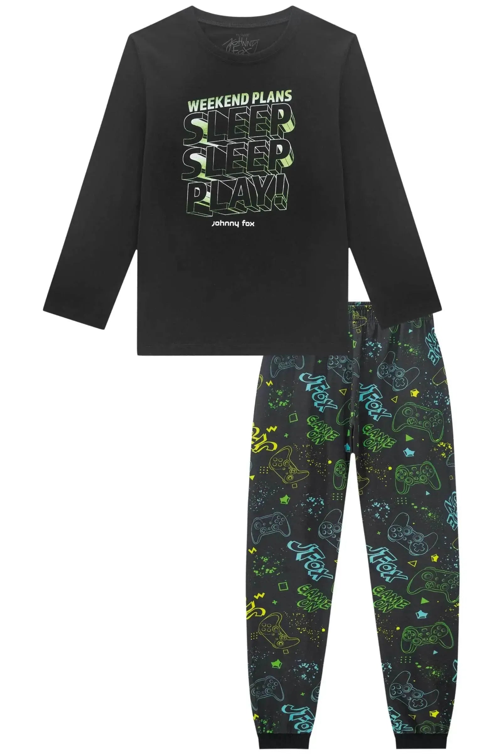 Conjunto de Pijama de Camiseta em Meia Malha e Calça Jogger em Malha Comfy 93398 Johnny Fox Teen Menino