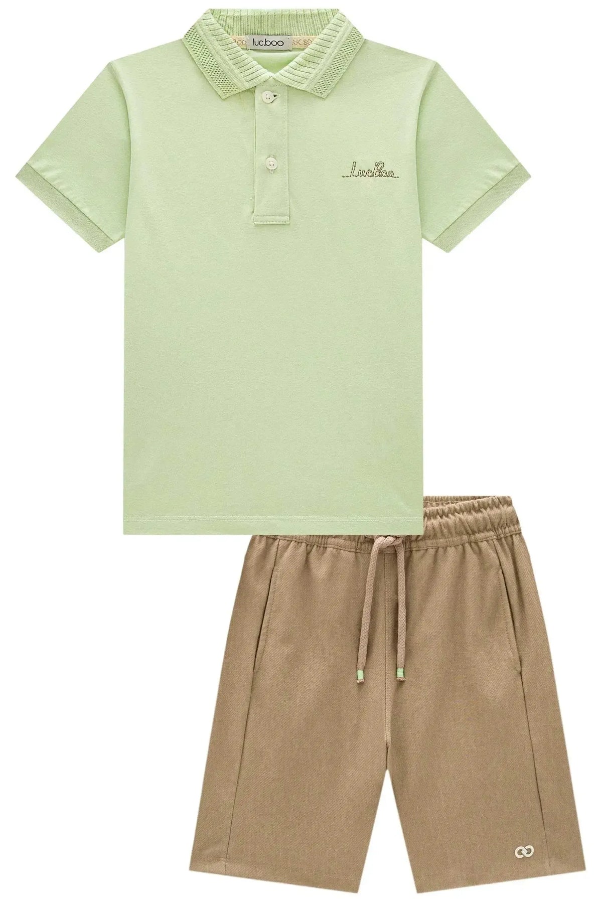 Conjunto de Polo em Meia Malha e Bermuda em Cotton Jeans com Elastano 99064 LucBoo Infantil Menino