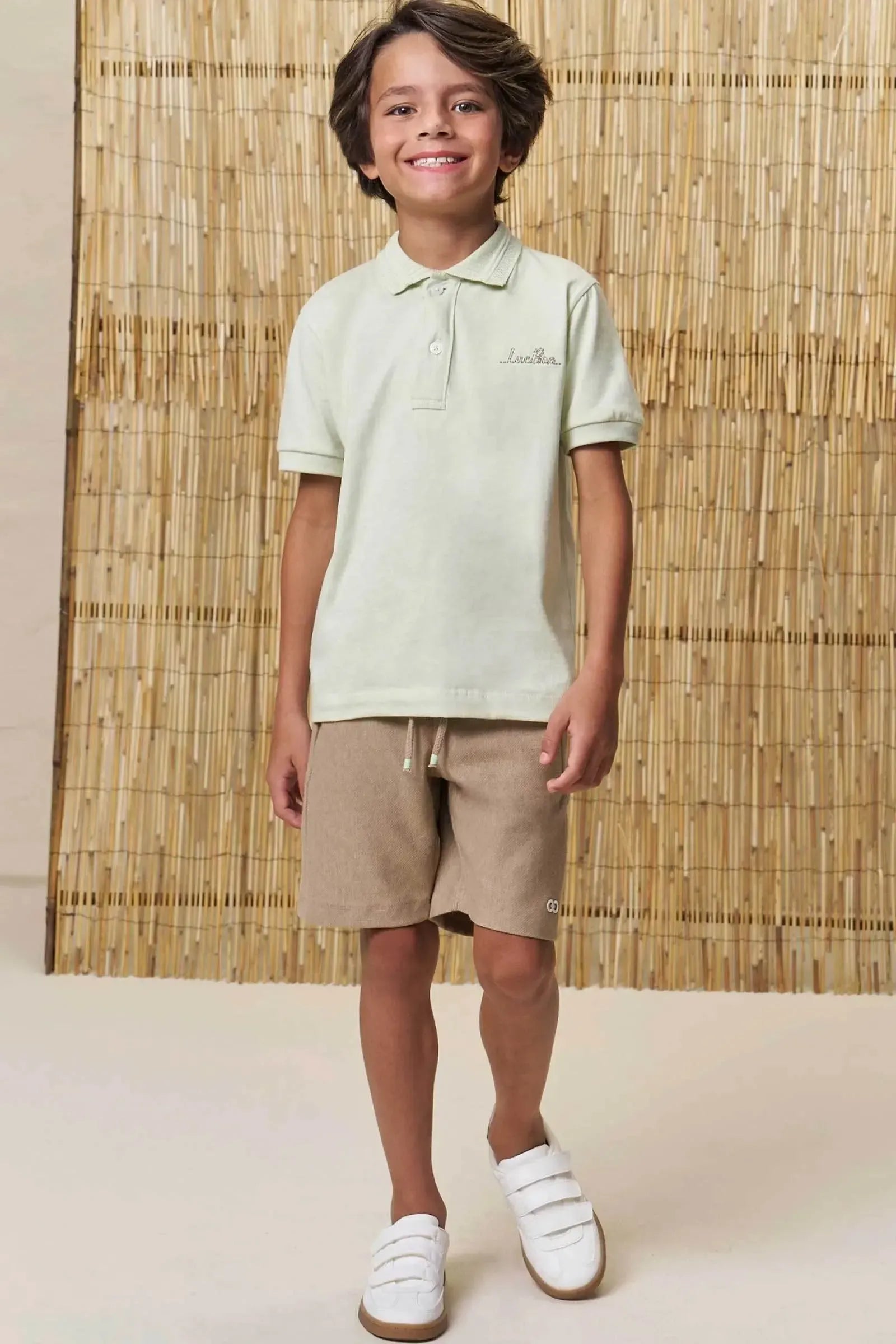Conjunto de Polo em Meia Malha e Bermuda em Cotton Jeans com Elastano 99064 LucBoo Infantil Menino