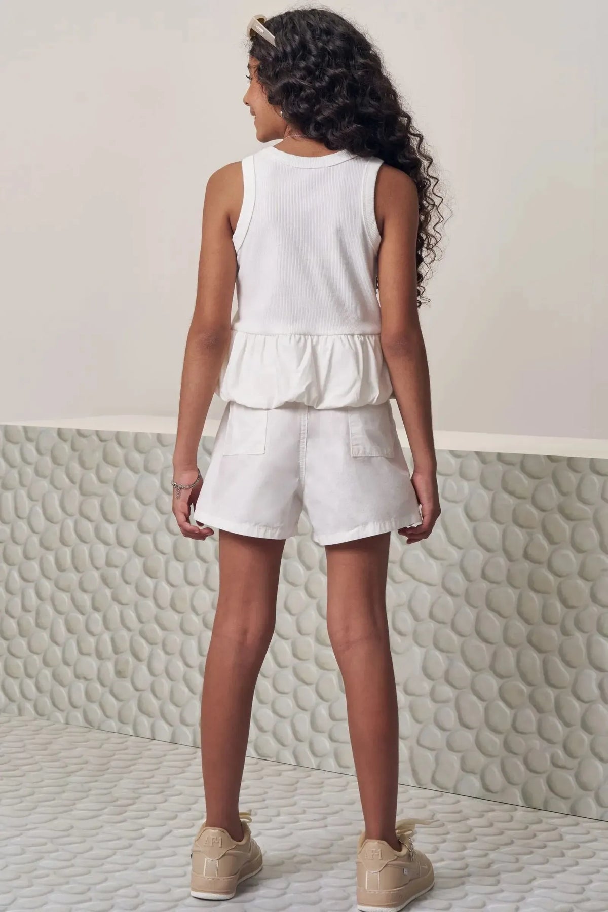 Conjunto de Regata Balonê em Canelado Liz com Detalhe e Shorts em Sarja com Elastano 99371 Lilimoon Teen Menina