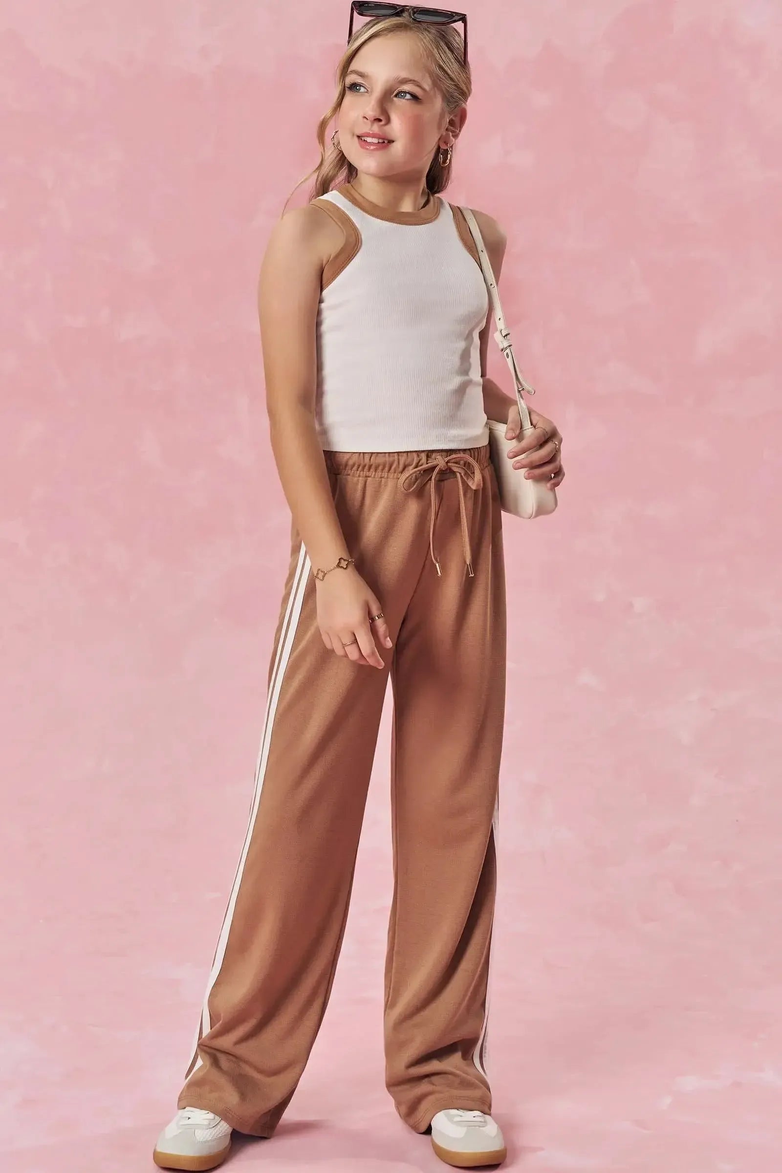 Conjunto de Regata Boxy em Canelado Liz e Calça Wide Leg em Malha Stetch de Viscose 84695 Vic&Vicky Teen Menina