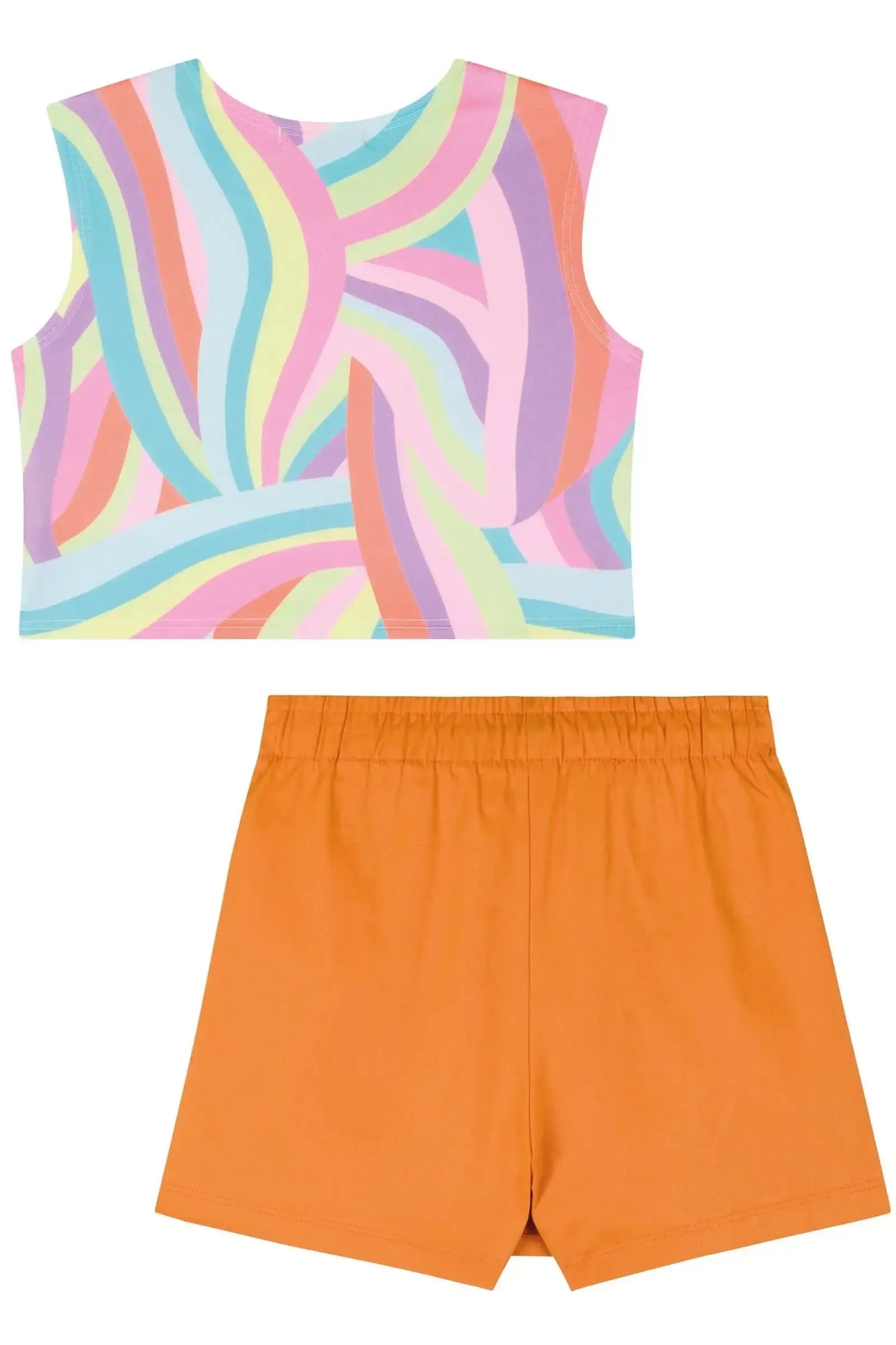 Conjunto de Regata Boxy em Fly Tech e Short Saia em Sarja 84107 Kukiê Infantil Menina