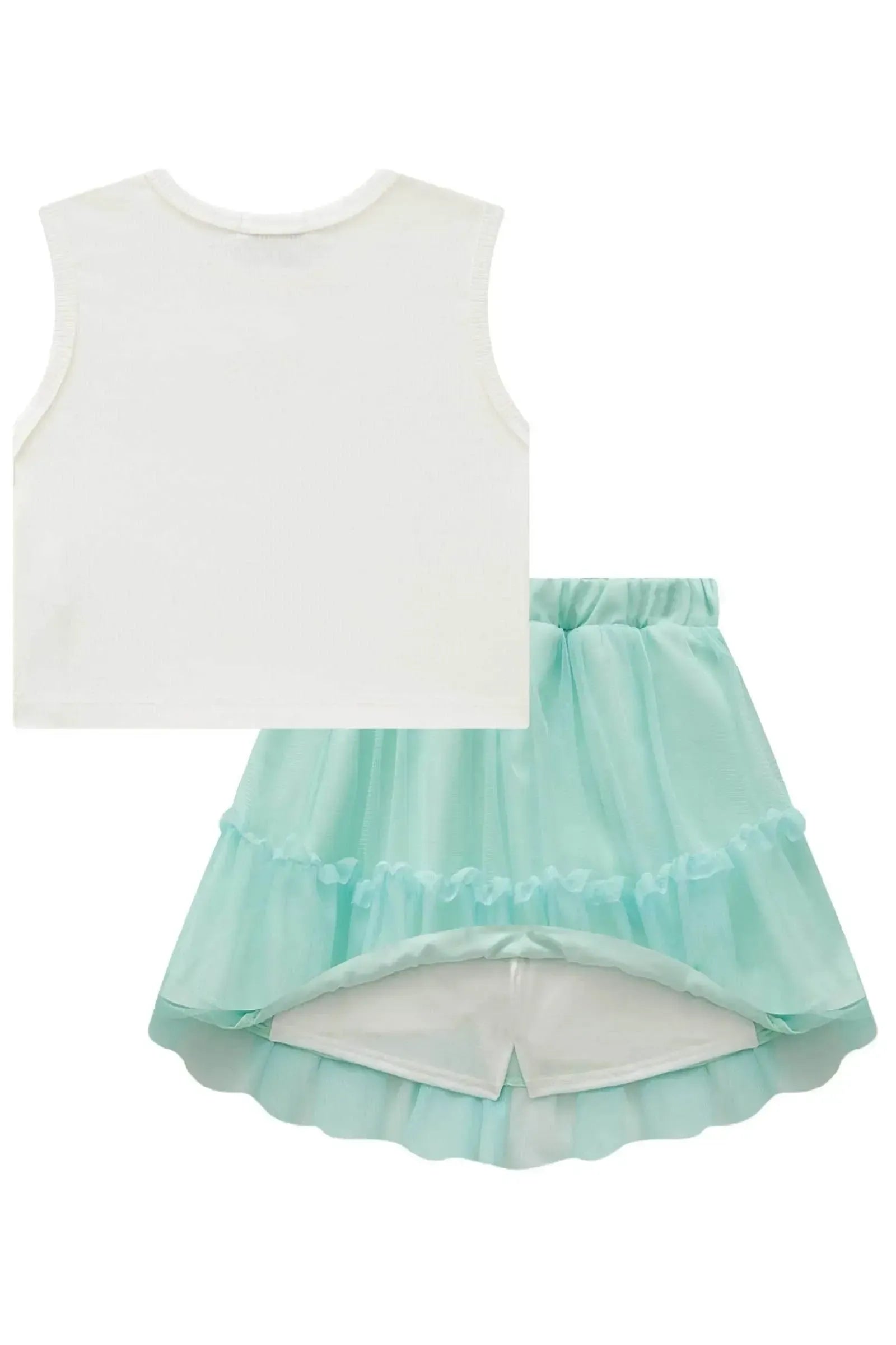 Conjunto de Regata Cropped em Canelado Liz e Saia em Tule. Com Shorts Embutido 83986 Infanti Infantil Menina