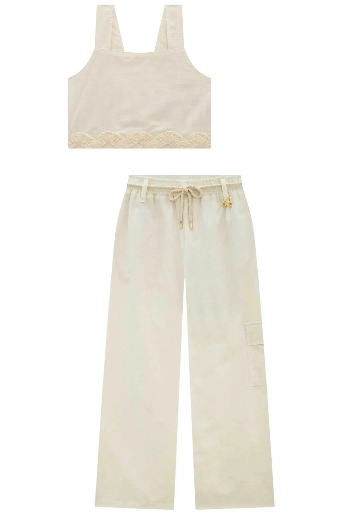 Conjunto de Regata e Calça Wide Leg em Linho 99118 Vic Teen Menina