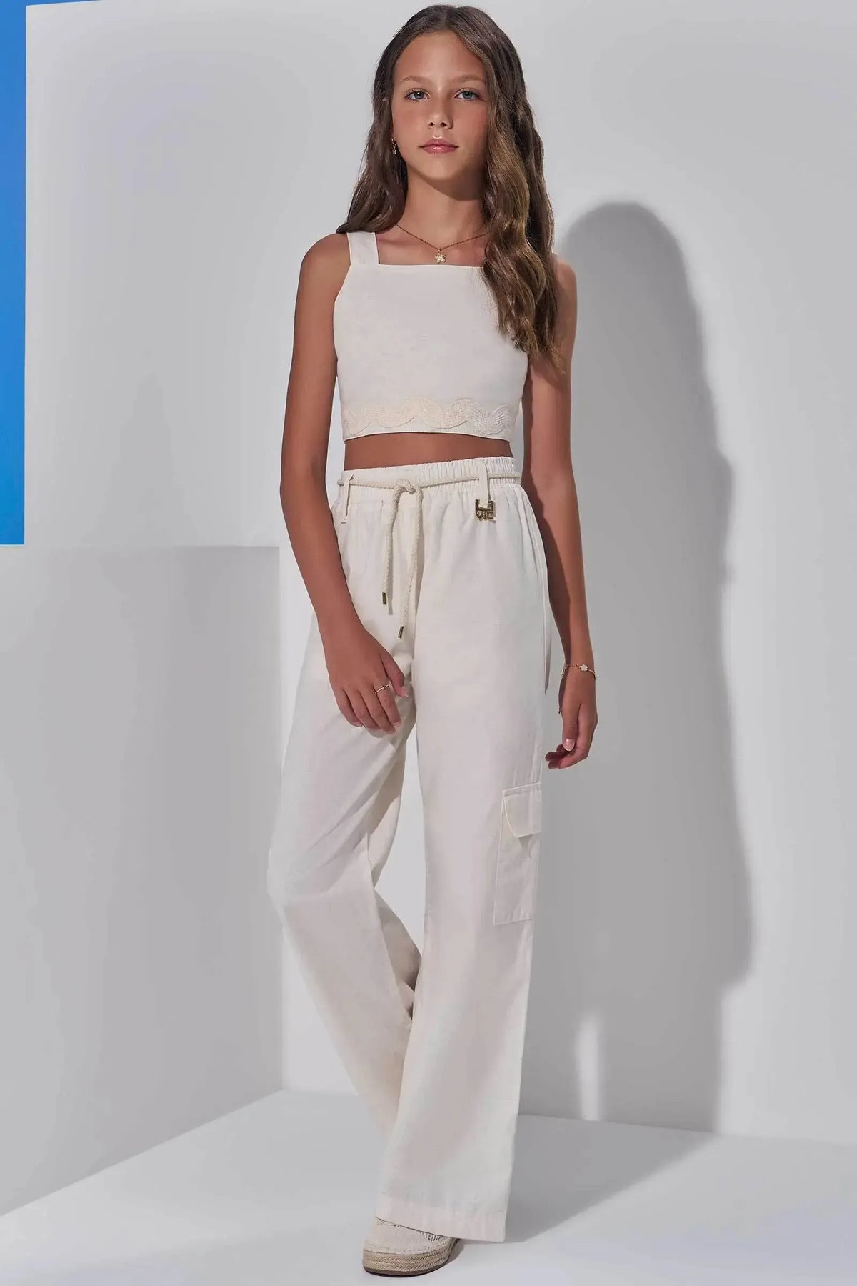 Conjunto de Regata e Calça Wide Leg em Linho 99118 Vic Teen Menina