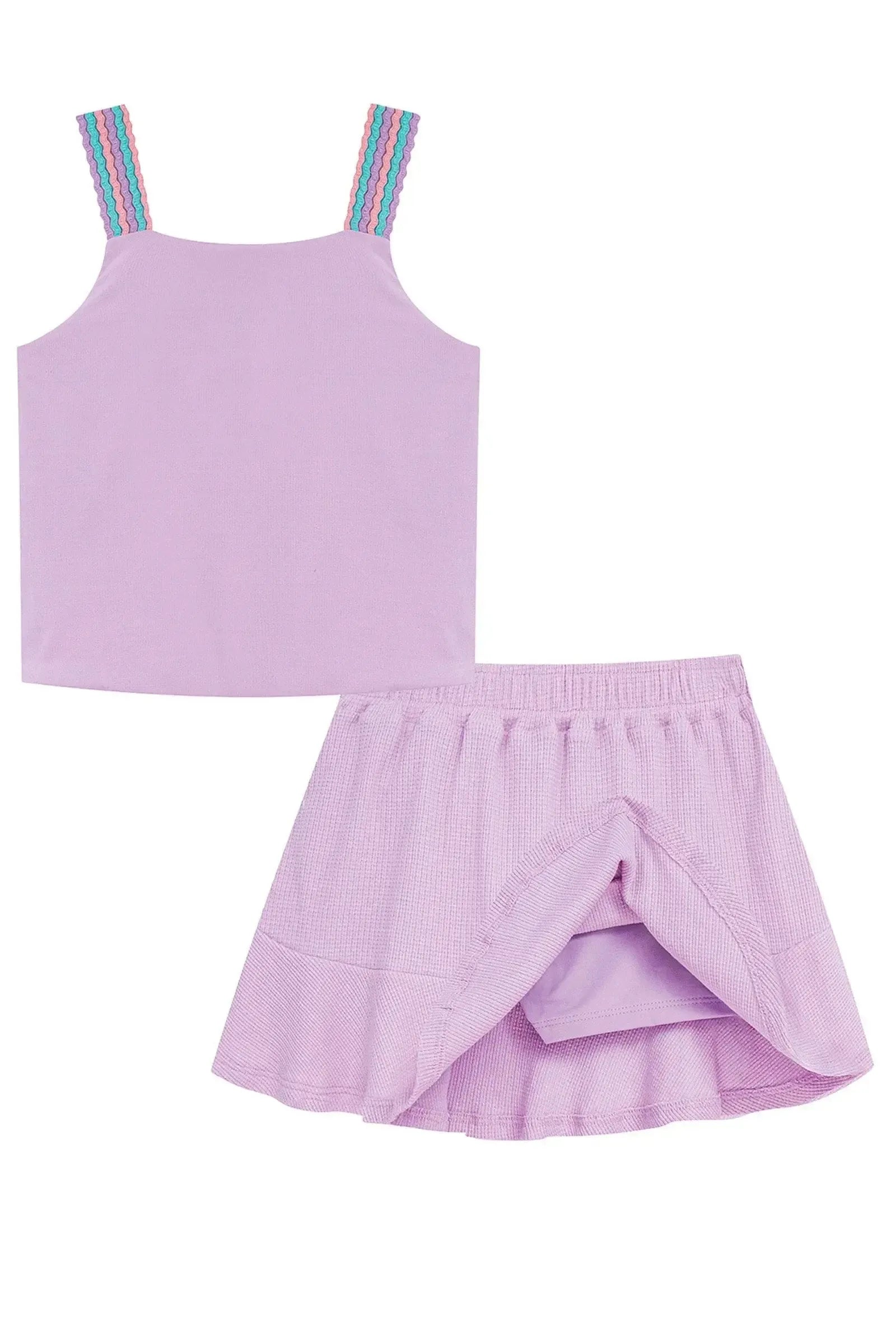 Conjunto de Regata e Saia em Malha Waffle (com Shorts Embutido) 97233 Kukiê Infantil Menina