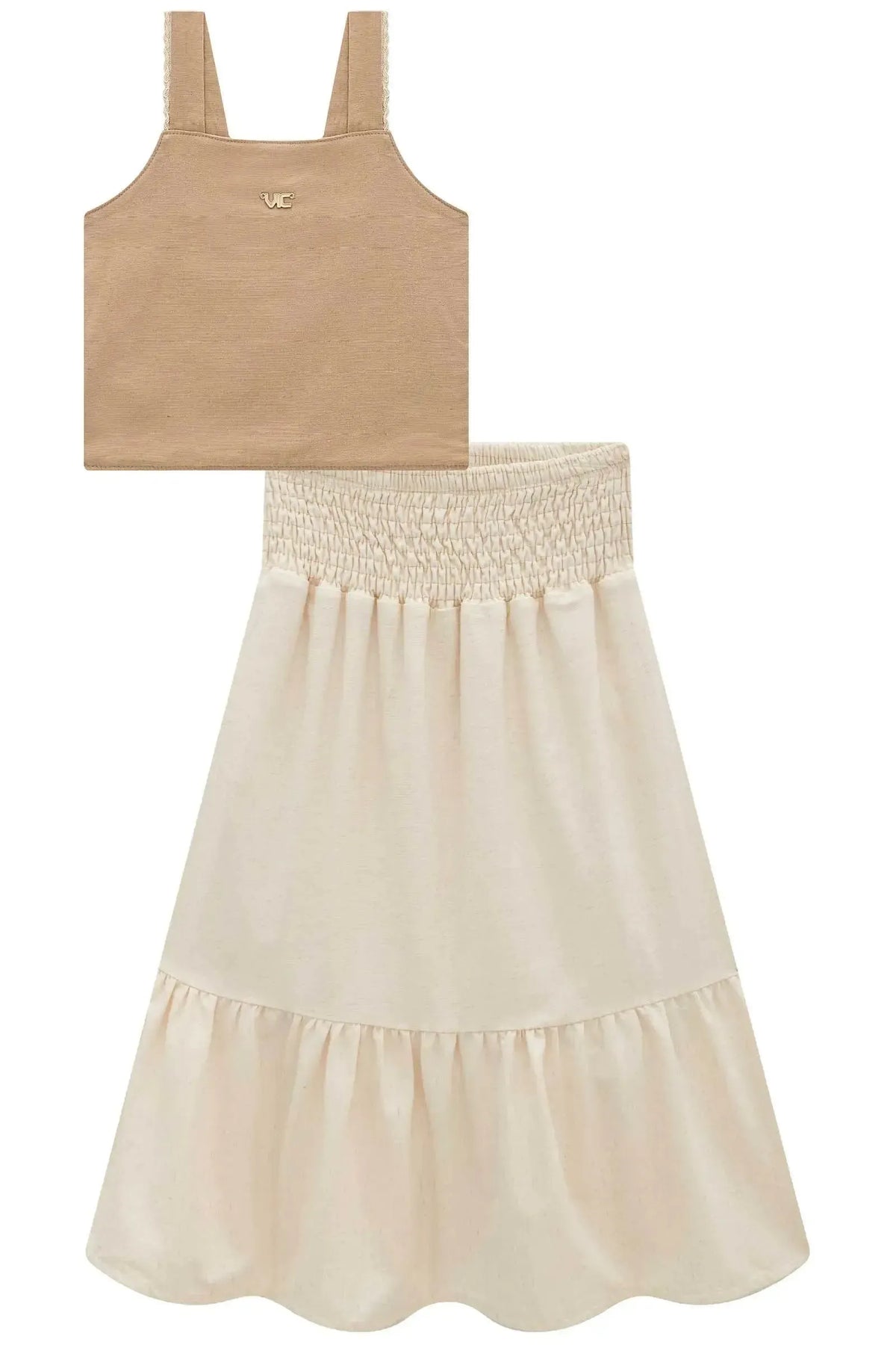 Conjunto de Regata e Saia Midi em Linho com Elastano 98207 Vic Teen Menina