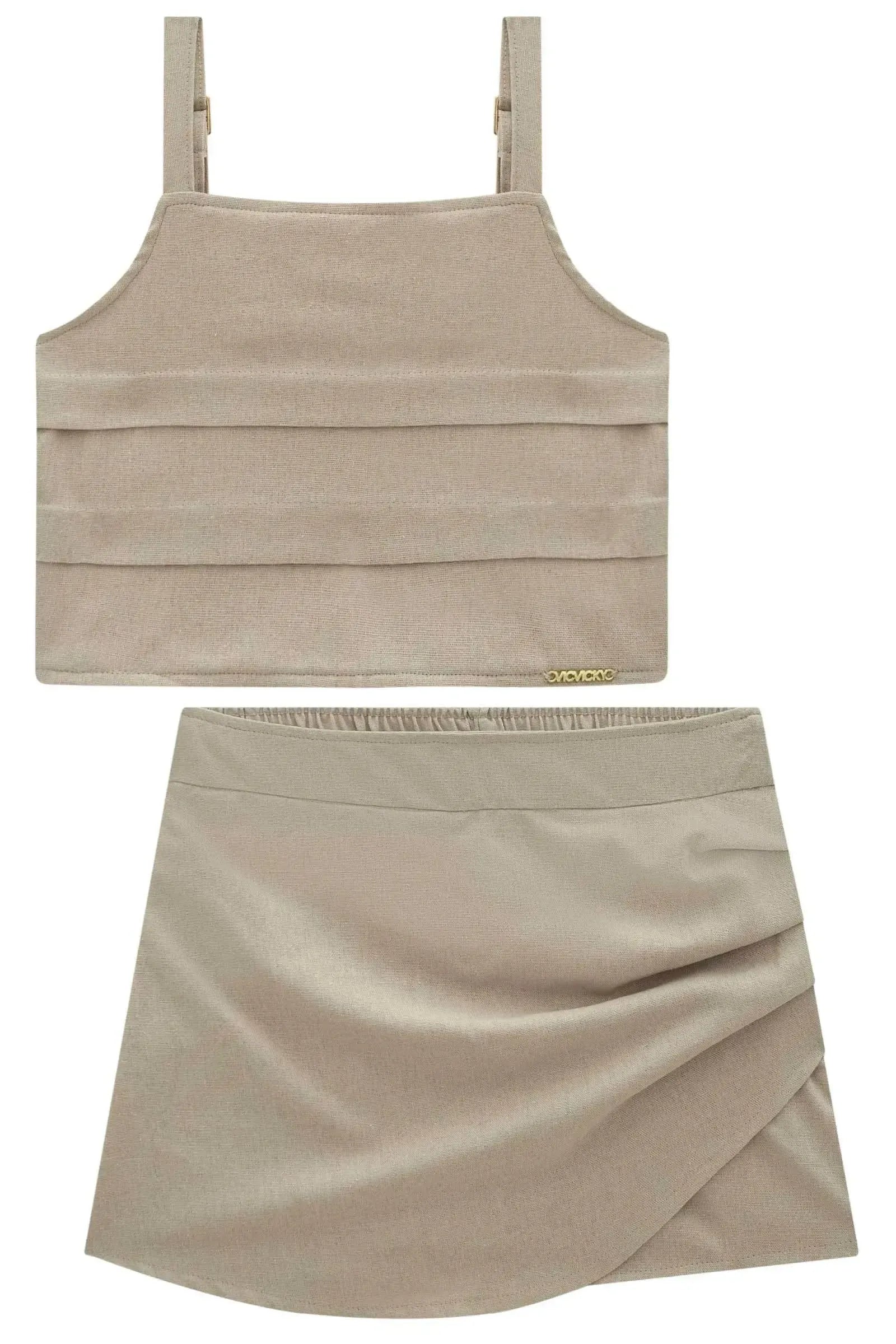 Conjunto de Regata e Short Saia em Linho Blend 94397 Vic&Vicky Teen Menina