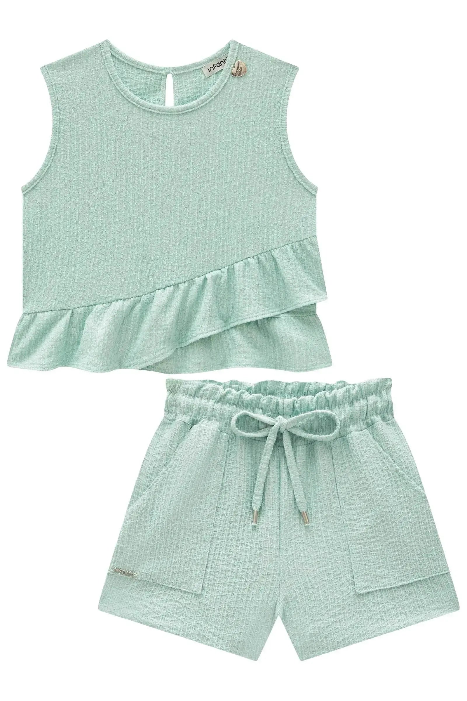 Conjunto de Regata e Shorts em Malha Anarruga 97036 Infanti Infantil Menina