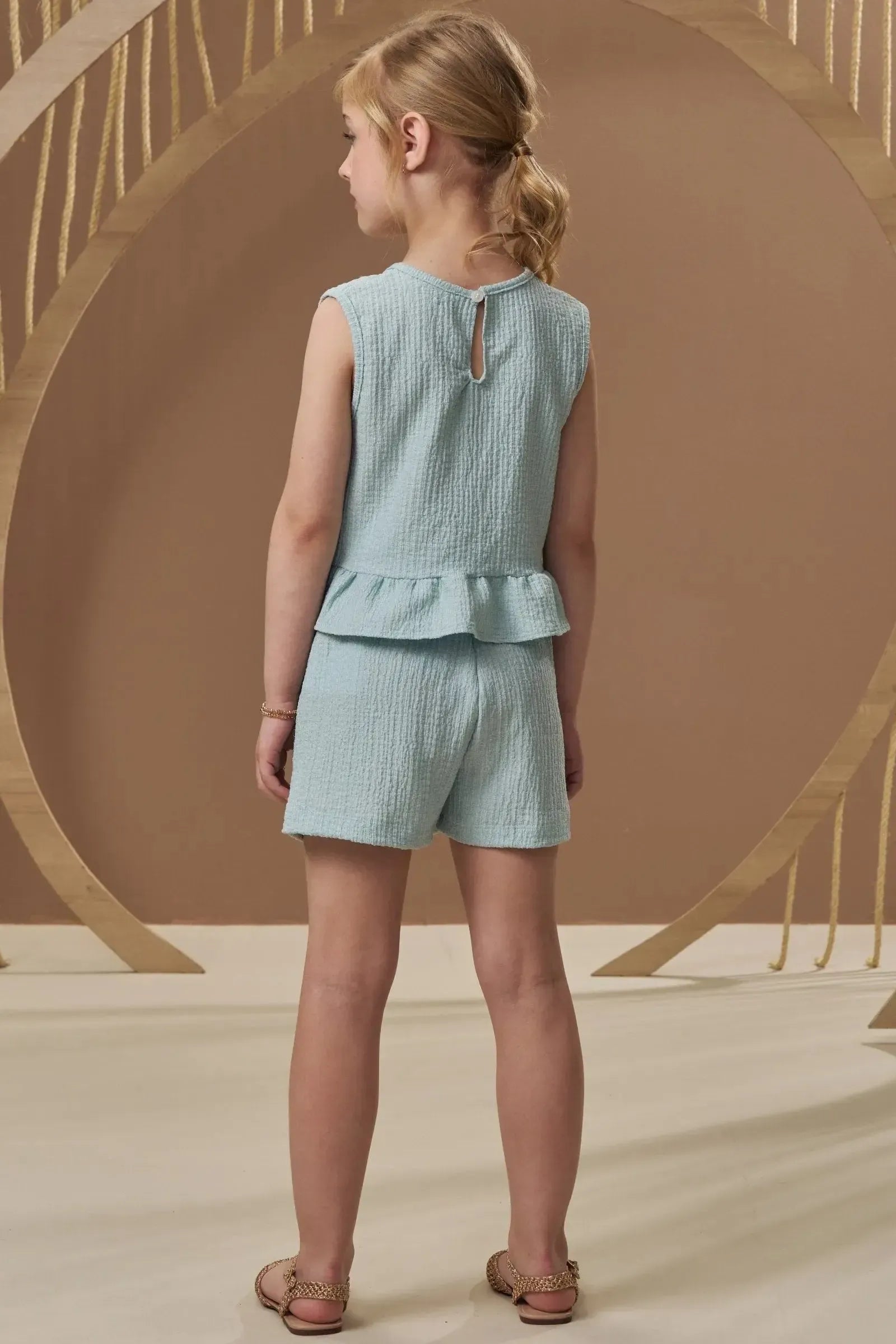 Conjunto de Regata e Shorts em Malha Anarruga 97036 Infanti Infantil Menina