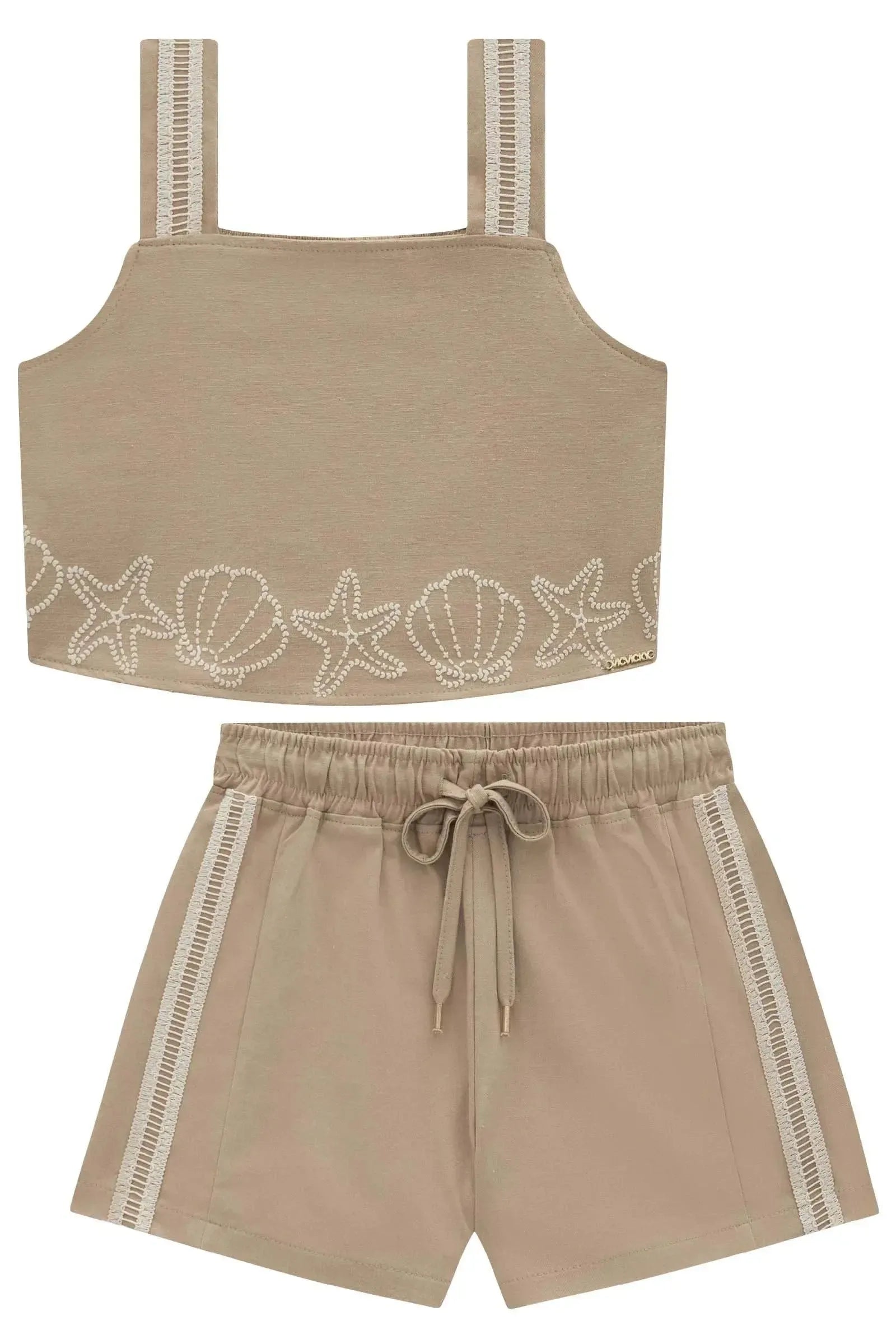 Conjunto de Regata e Shorts em Sarja com Elastano 94965 Vic&Vicky Teen Menina