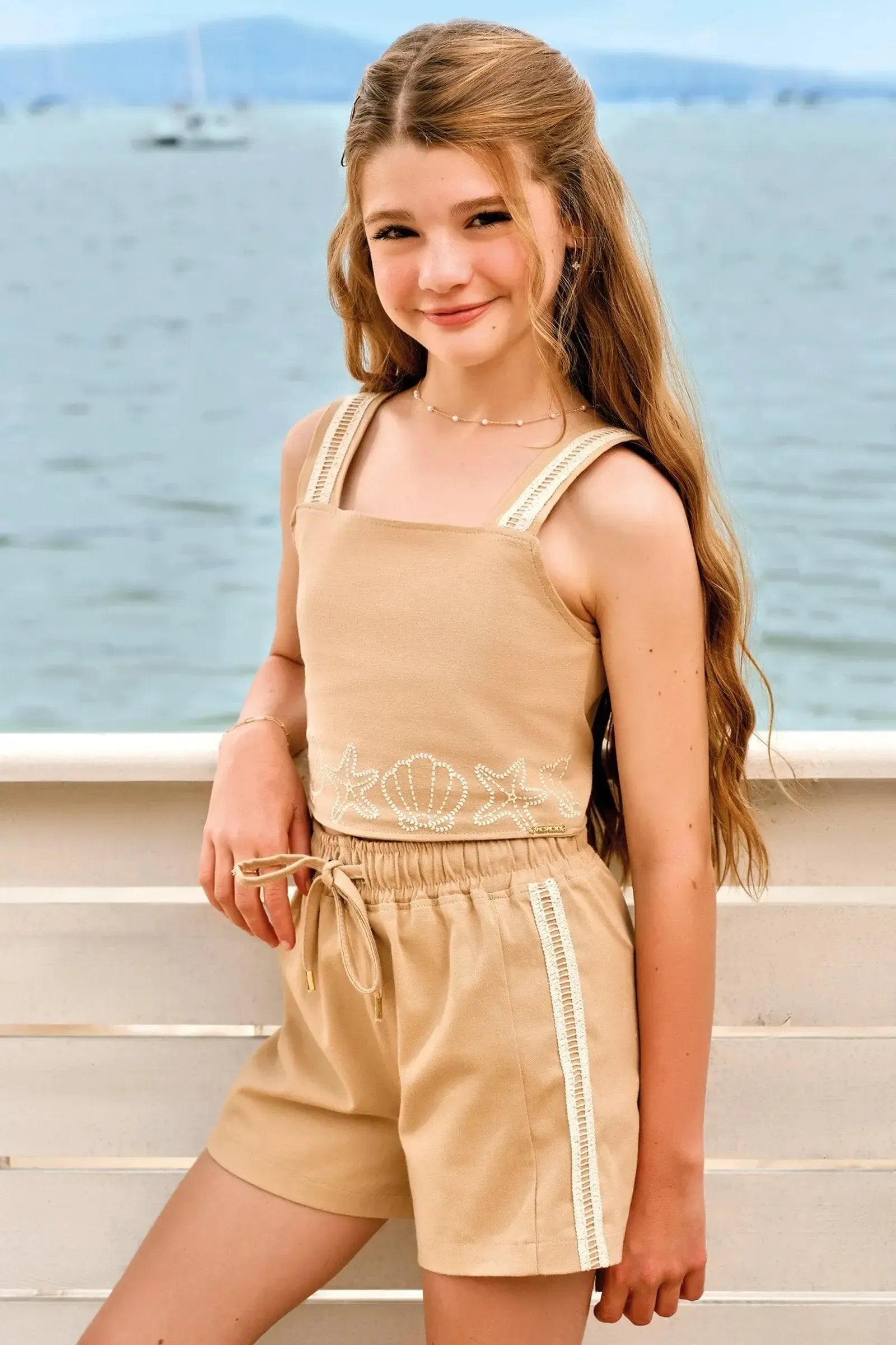 Conjunto de Regata e Shorts em Sarja com Elastano 94965 Vic&Vicky Teen Menina