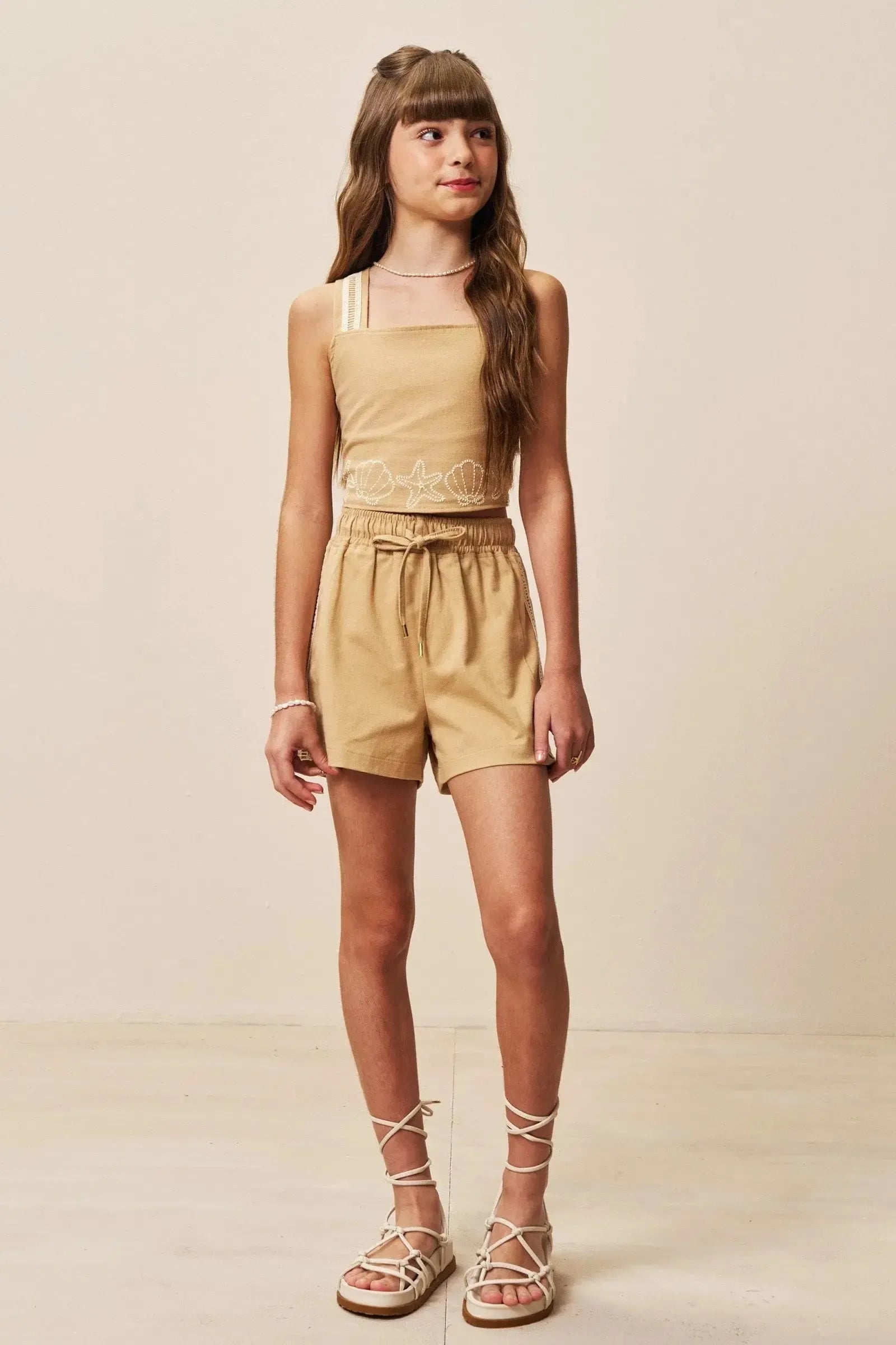Conjunto de Regata e Shorts em Sarja com Elastano 94965 Vic&Vicky Teen Menina