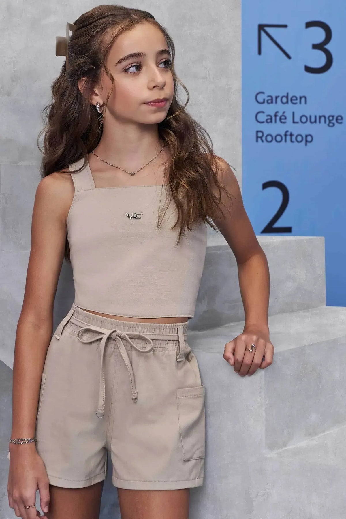 Conjunto de Regata e Shorts em Sarja com Elastano 98507 Vic Teen Menina