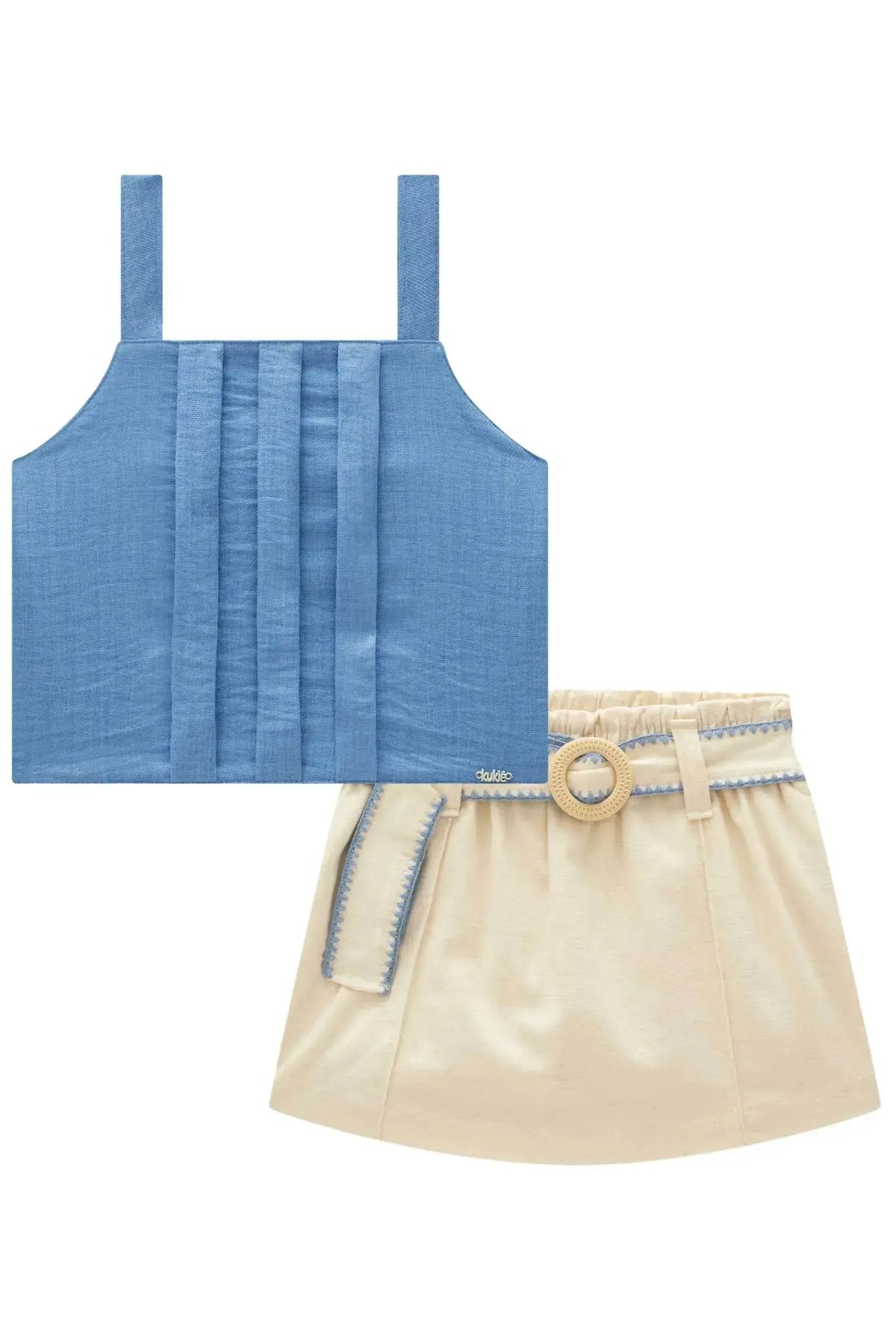 Conjunto de Regata em Alfaiataria Linen e Short Saia em Linho Santorini com Elastano 99589 Kukiê Infantil Menina
