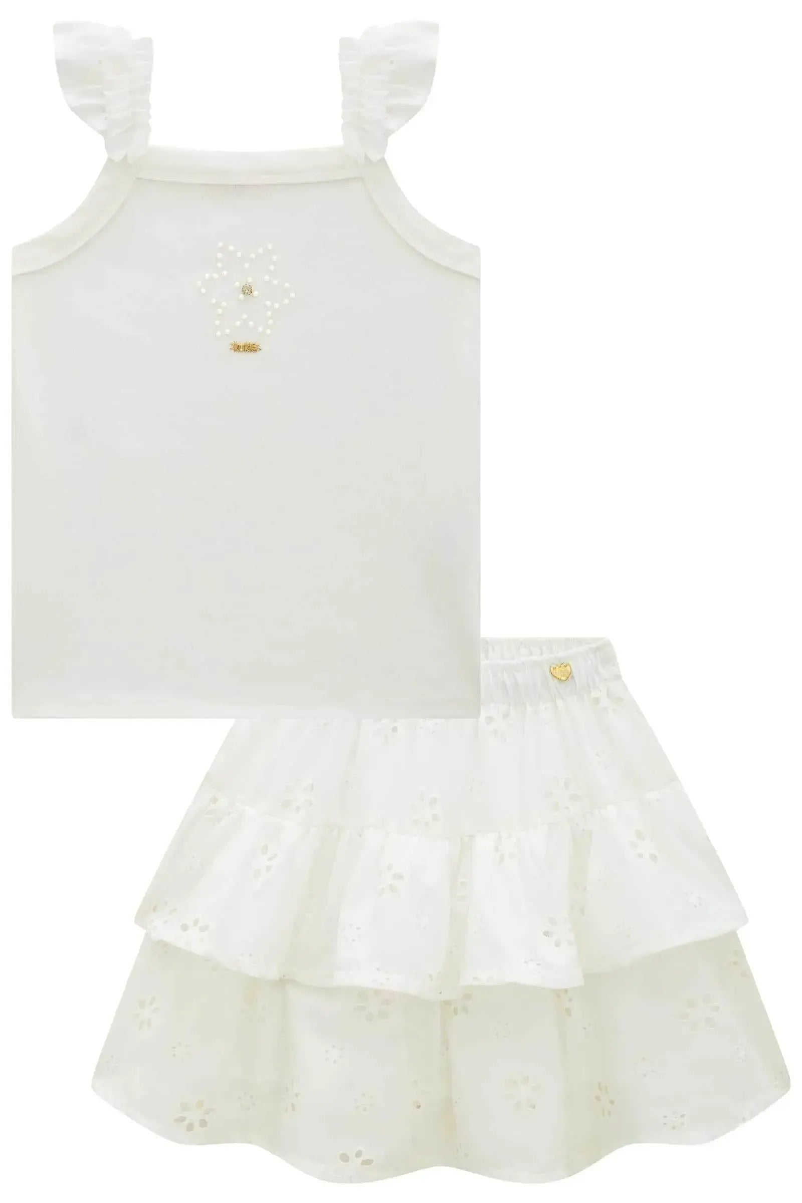Conjunto de Regata em Canelado e Saia em Laise (com Shorts Embutido) 99609 Kukiê Infantil Menina
