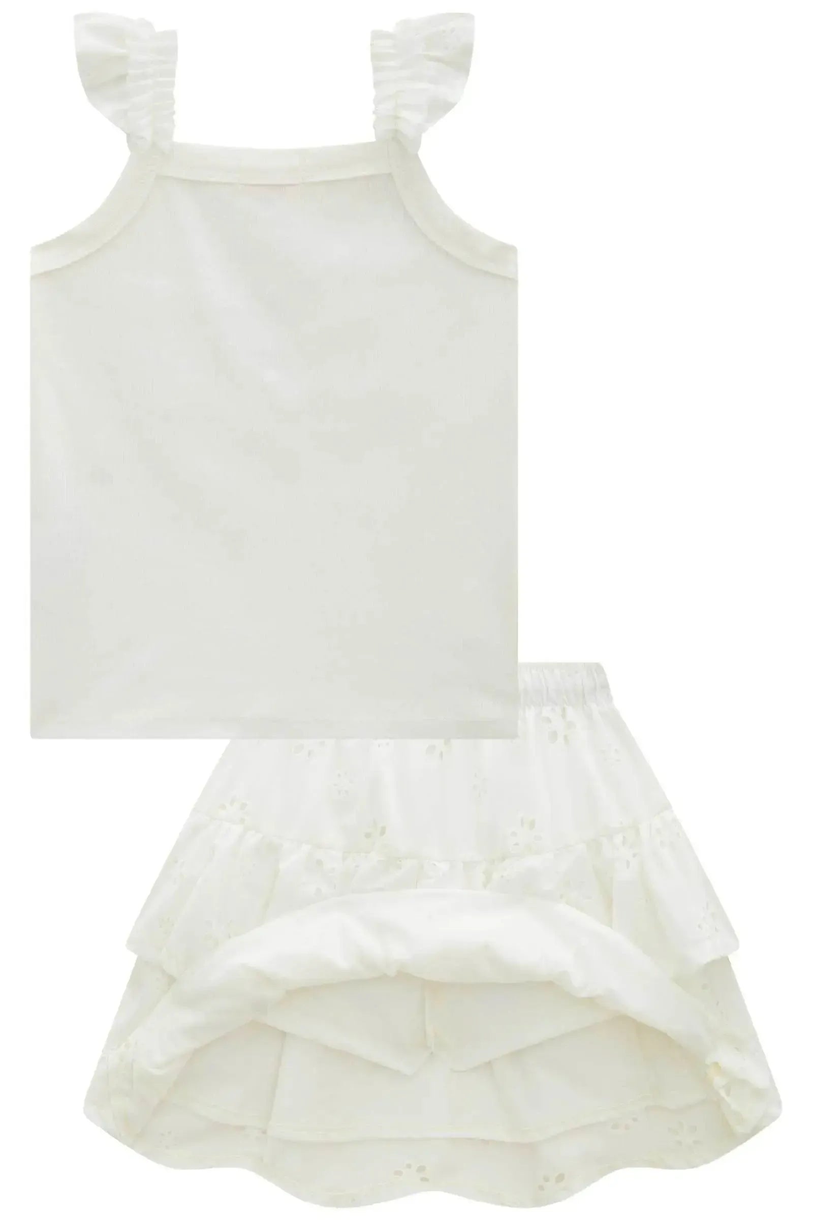 Conjunto de Regata em Canelado e Saia em Laise (com Shorts Embutido) 99609 Kukiê Infantil Menina