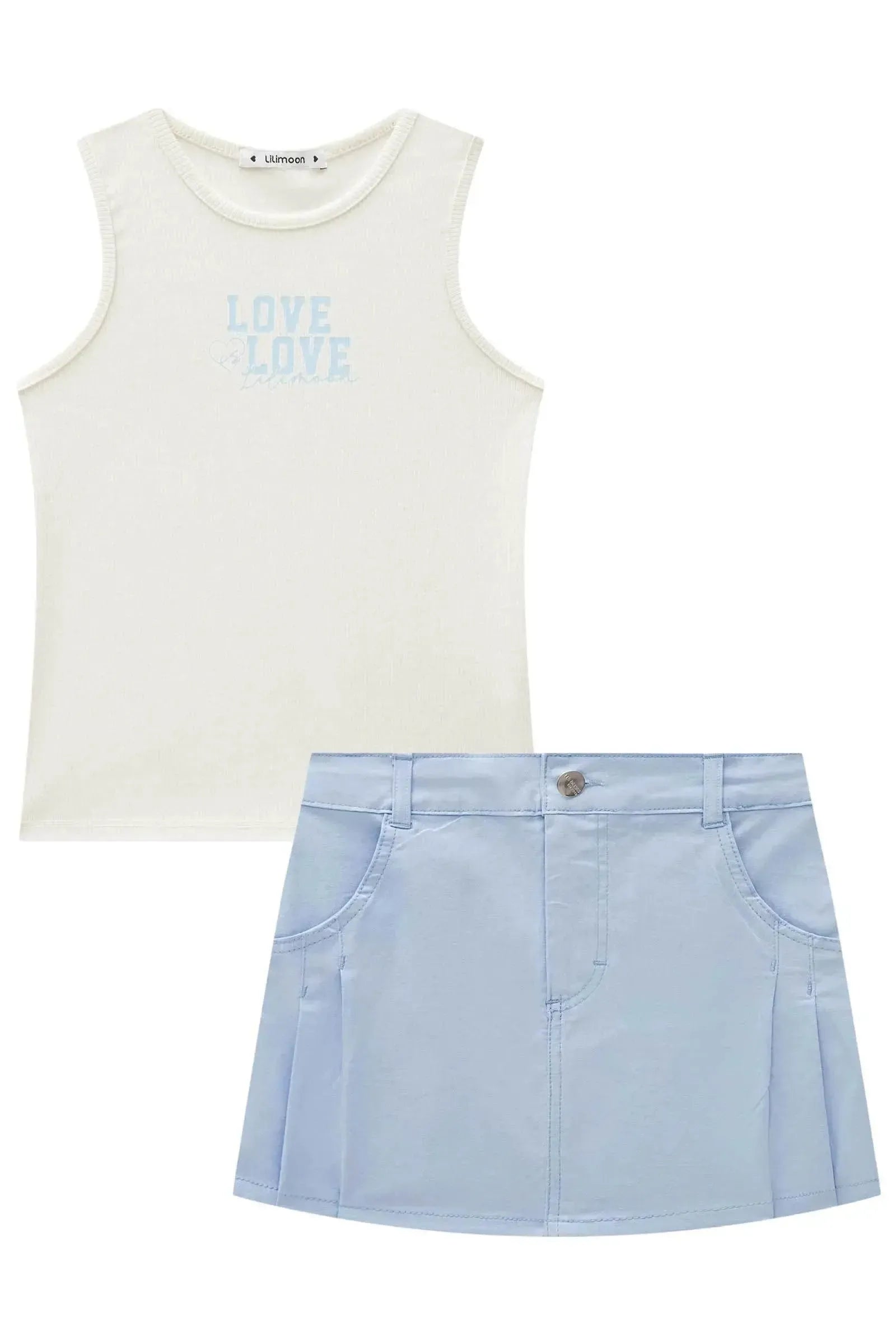 Conjunto de Regata em Canelado e Saia em Sarja com Elastano 84346 Lilimoon Teen Menina