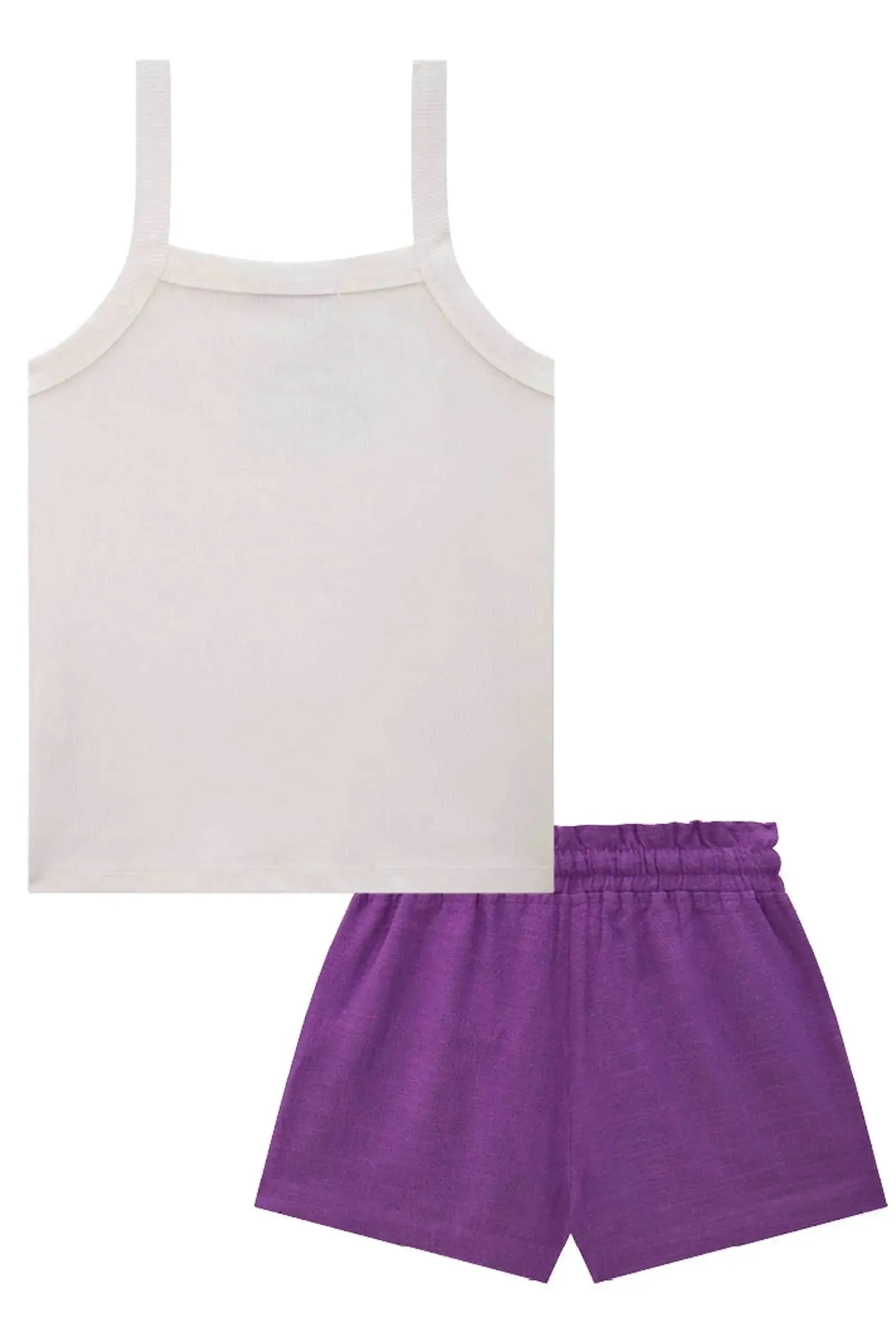 Conjunto de Regata em Canelado e Shorts em Linen Nature 85400 Lilimoon Teen Menina