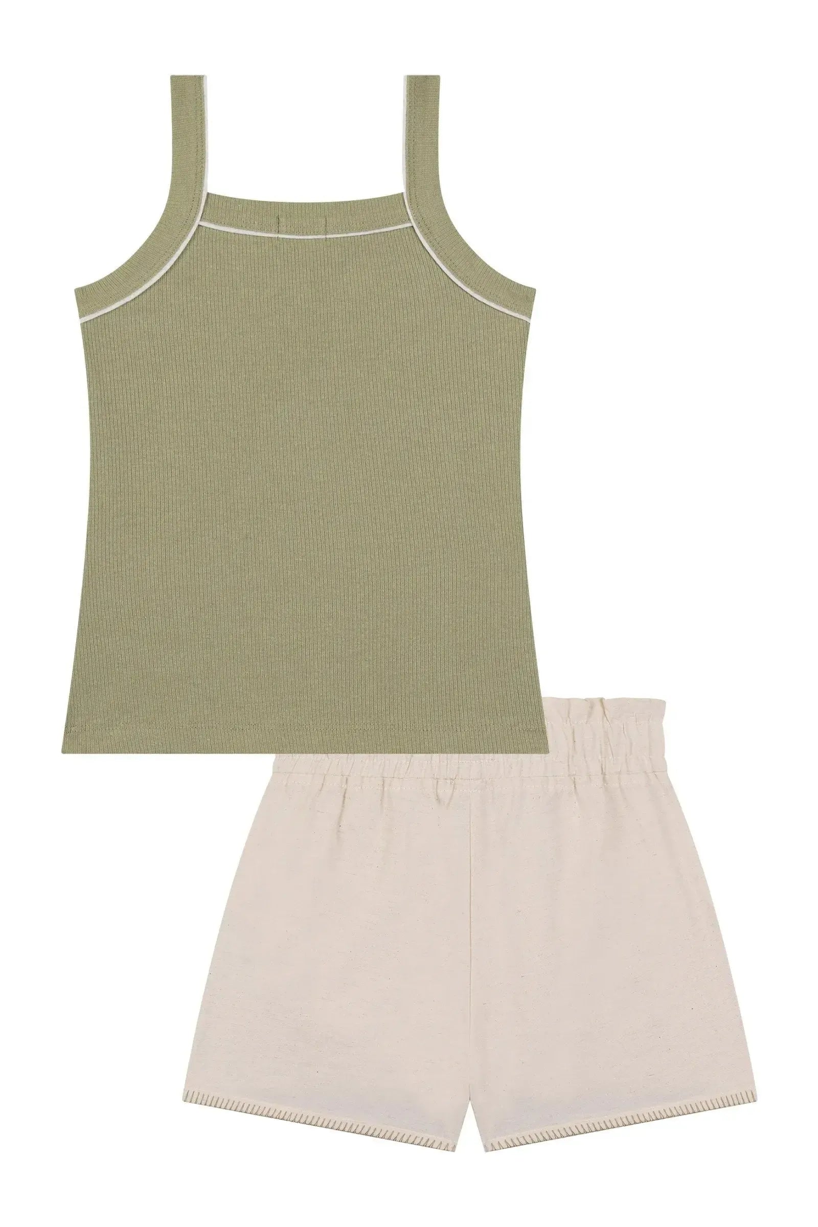 Conjunto de Regata em Canelado e Shorts em Linho com Elastano 86498 Kukiê Infantil Menina