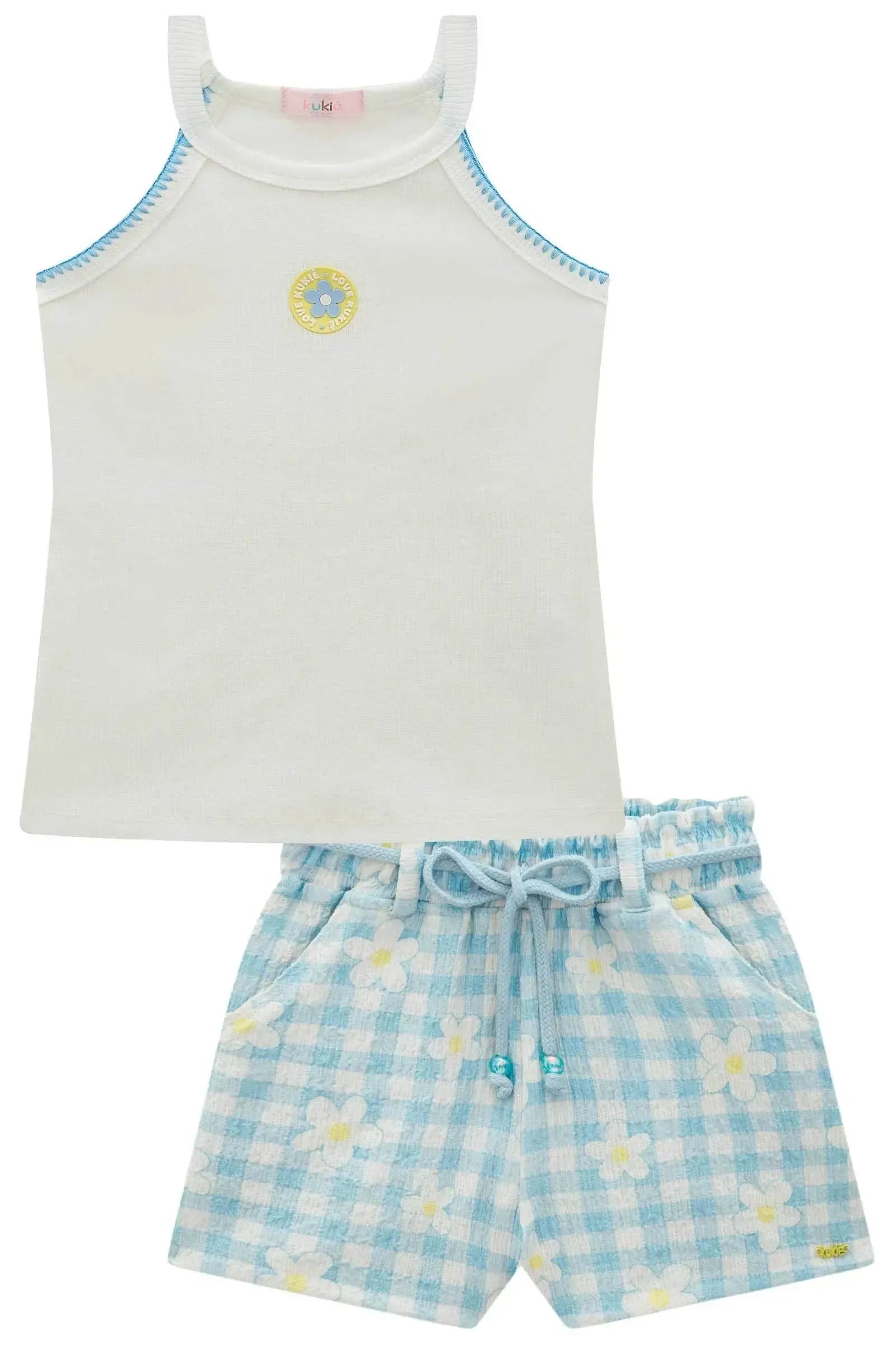 Conjunto de Regata em Canelado e Shorts em Malha Textura 98456 Kukiê Infantil Menina