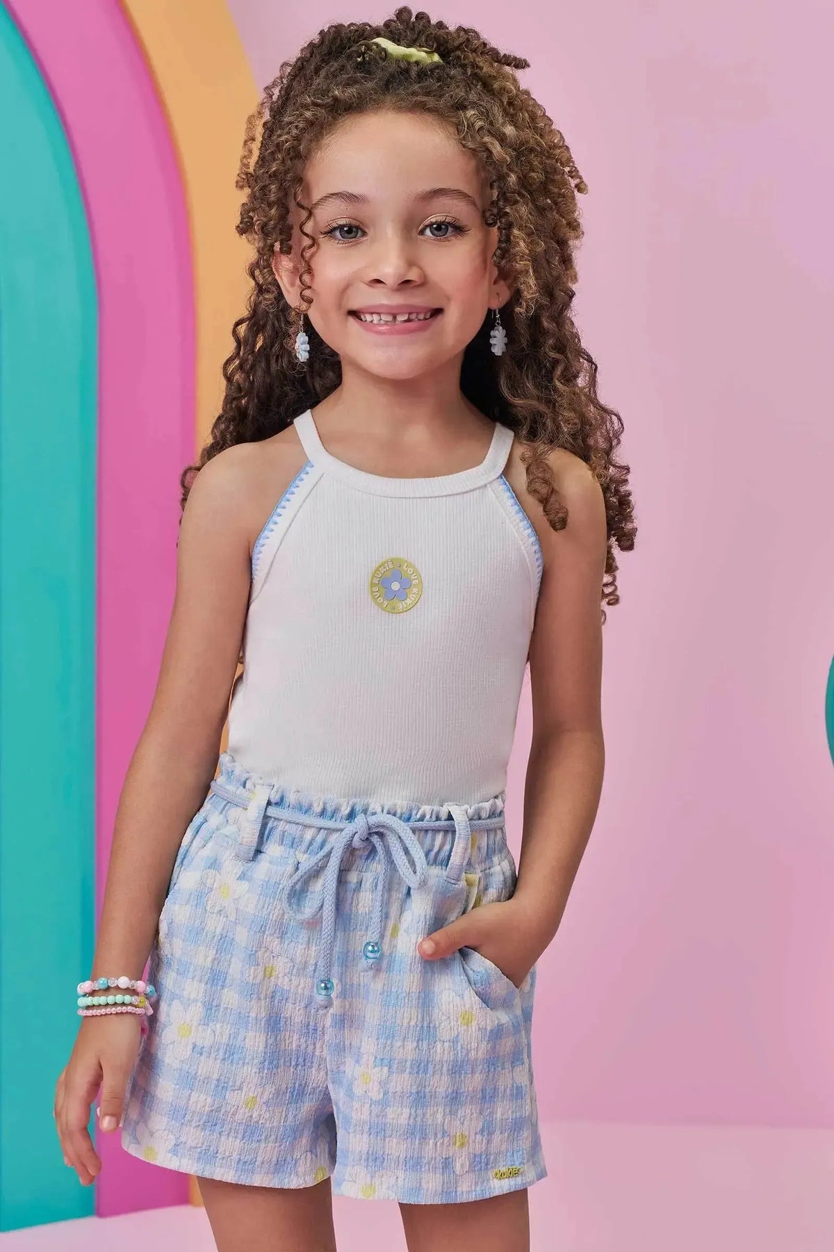 Conjunto de Regata em Canelado e Shorts em Malha Textura 98456 Kukiê Infantil Menina